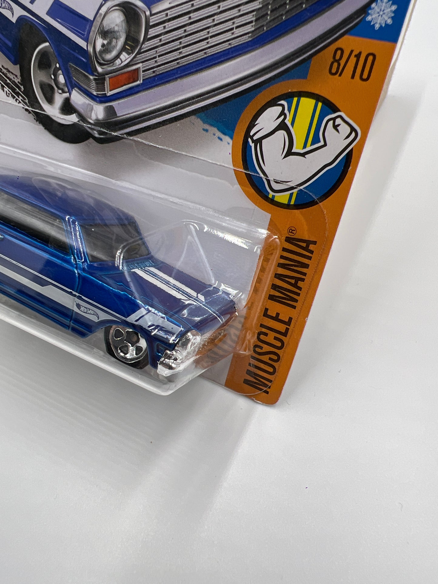 2016 Hot Wheels Muscle Mania #128 63 Chevy II Blue Target Snowflake Card 238D