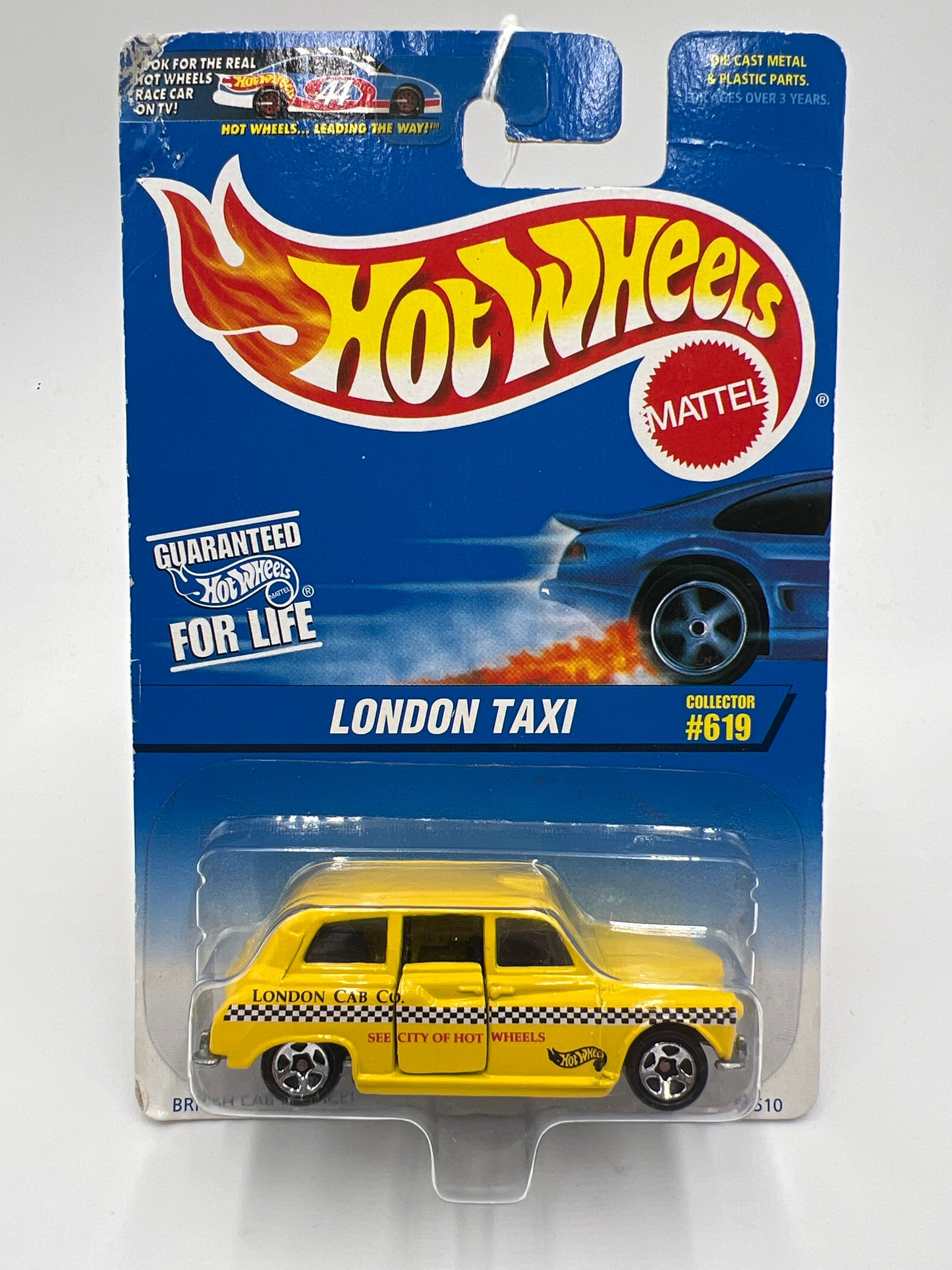 Hot Wheels Collector #619 London Taxi British Cab Service Yellow Card Not Perfect 239G