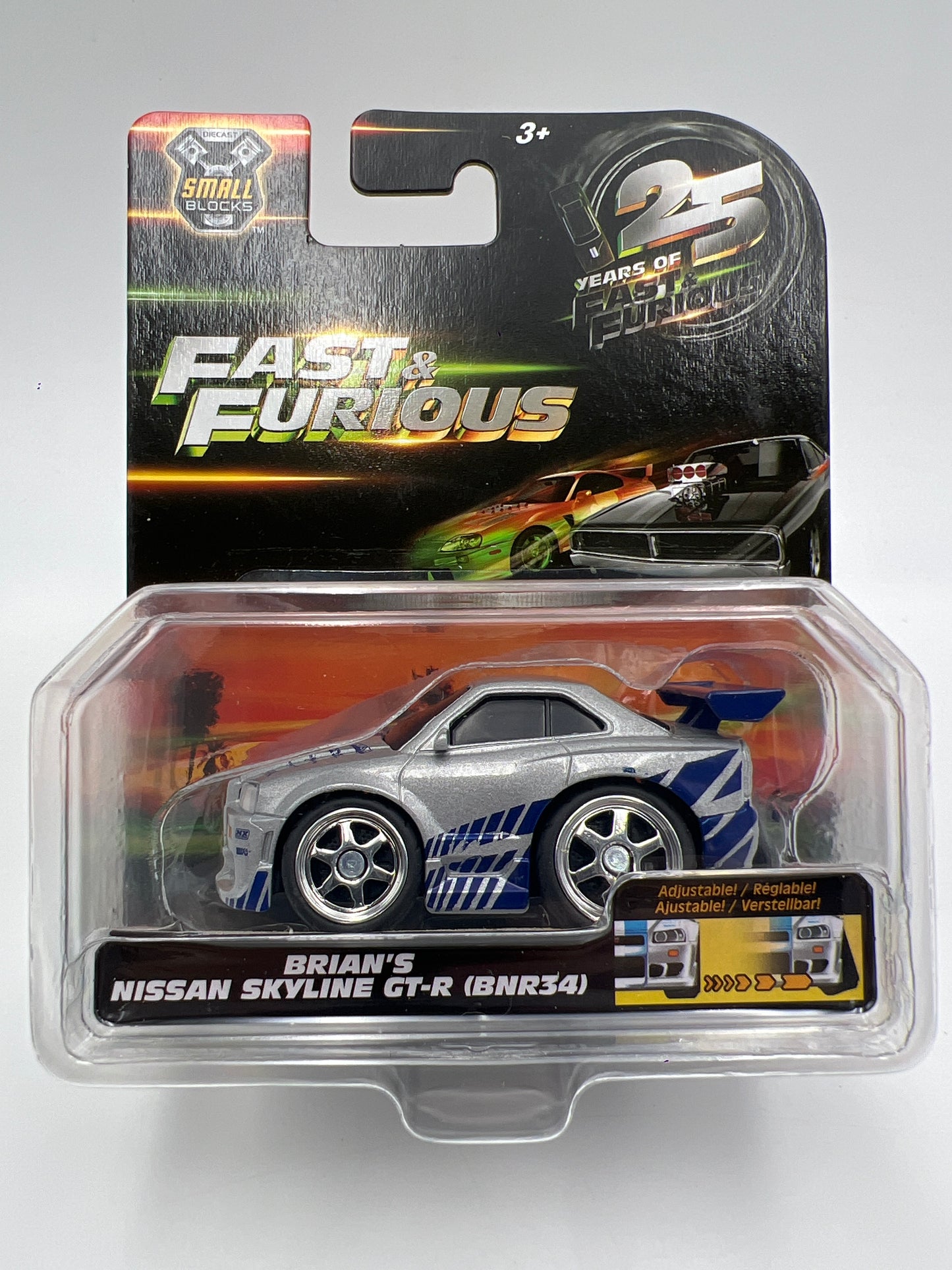 Jada 1/43 Scale Small Blocks 25 Years Fast & Furious Brians Nissan Skyline GT-R BNR34 W/Working Camber 71F