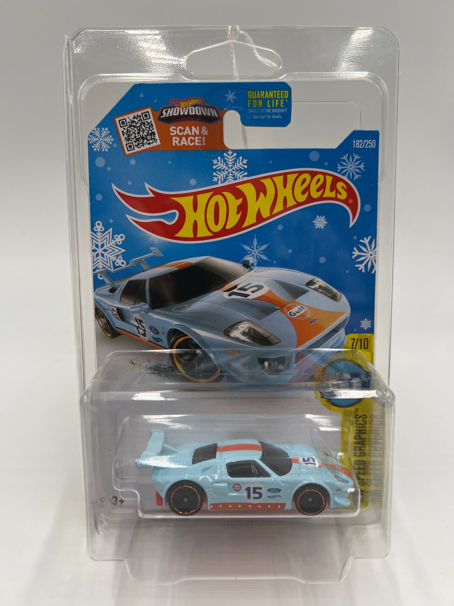 2016 Hot Wheels Target Exclusive Snowflake Card #182 Ford GT Gulf Blue W/Protector