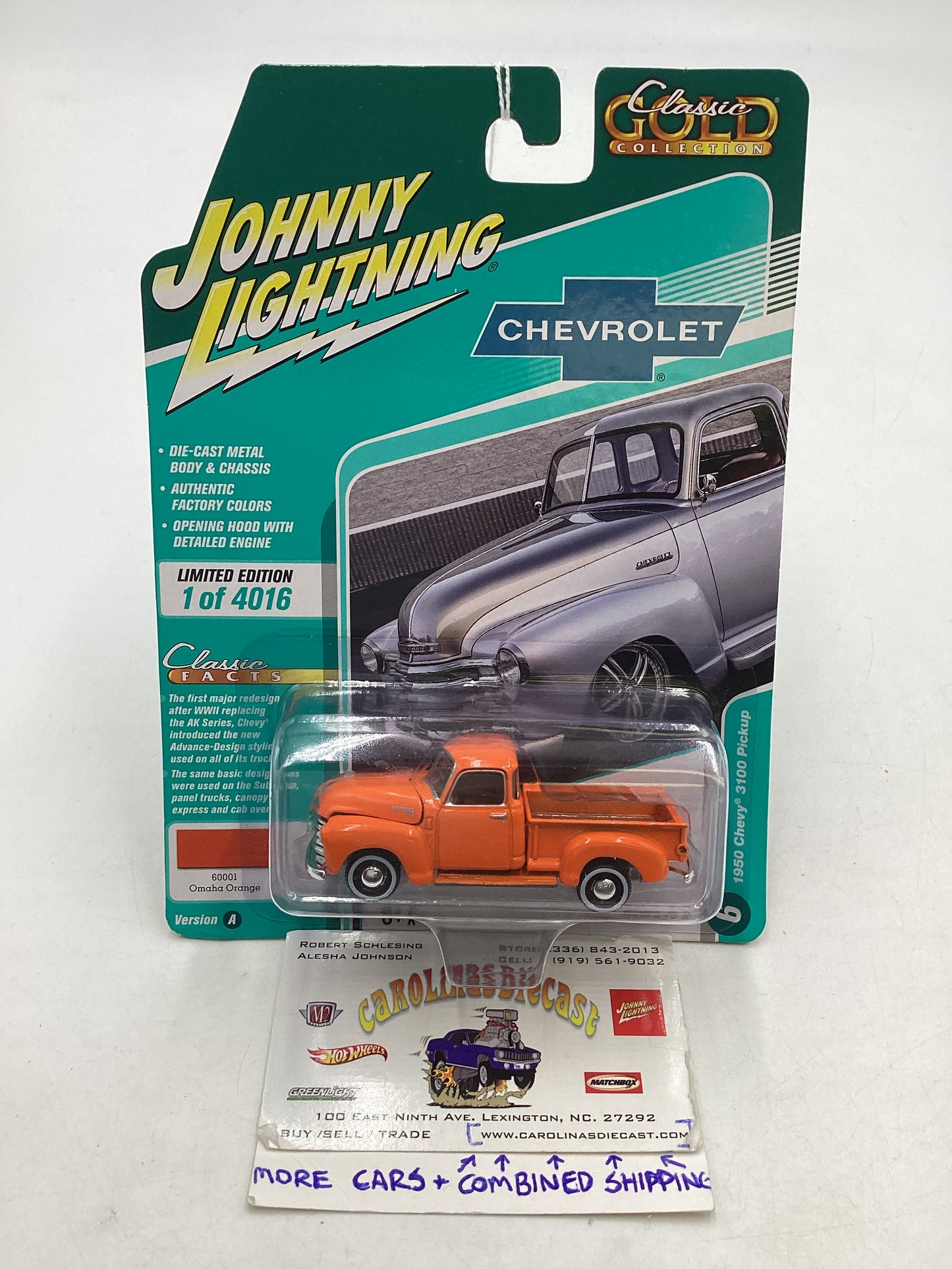 Johnny Lightning Classic Gold Collection Chevrolet Orange 1950 Chevy 3100 Pickup 227F