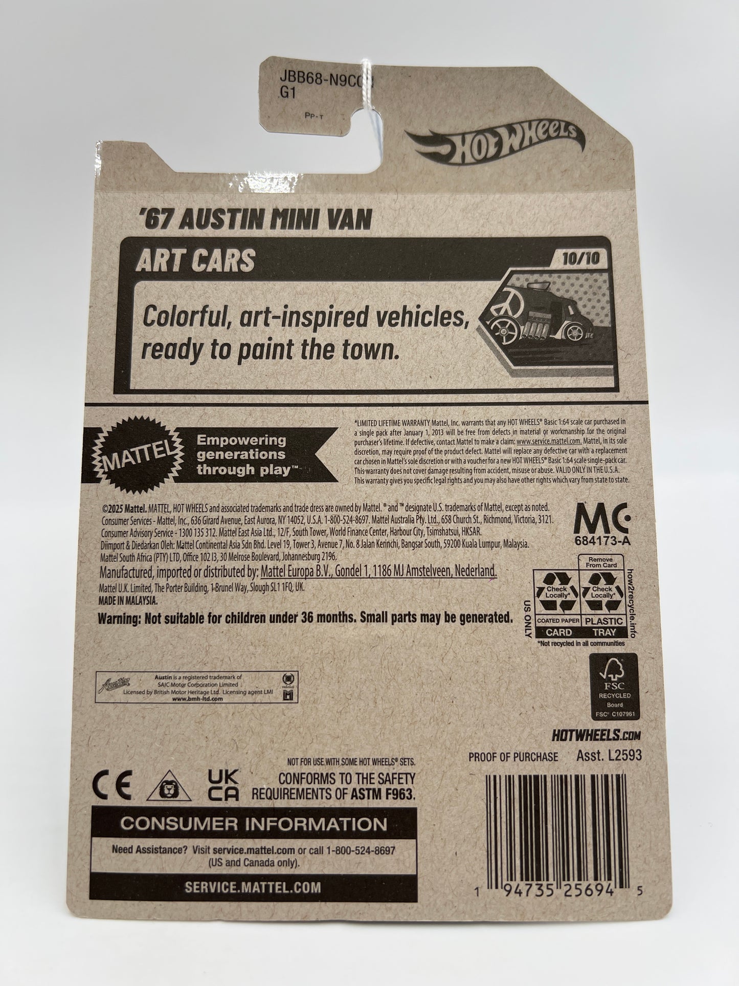 2025 Hot Wheels N Case Art Cars #169 67 Austin Mini Van Light Blue 59H