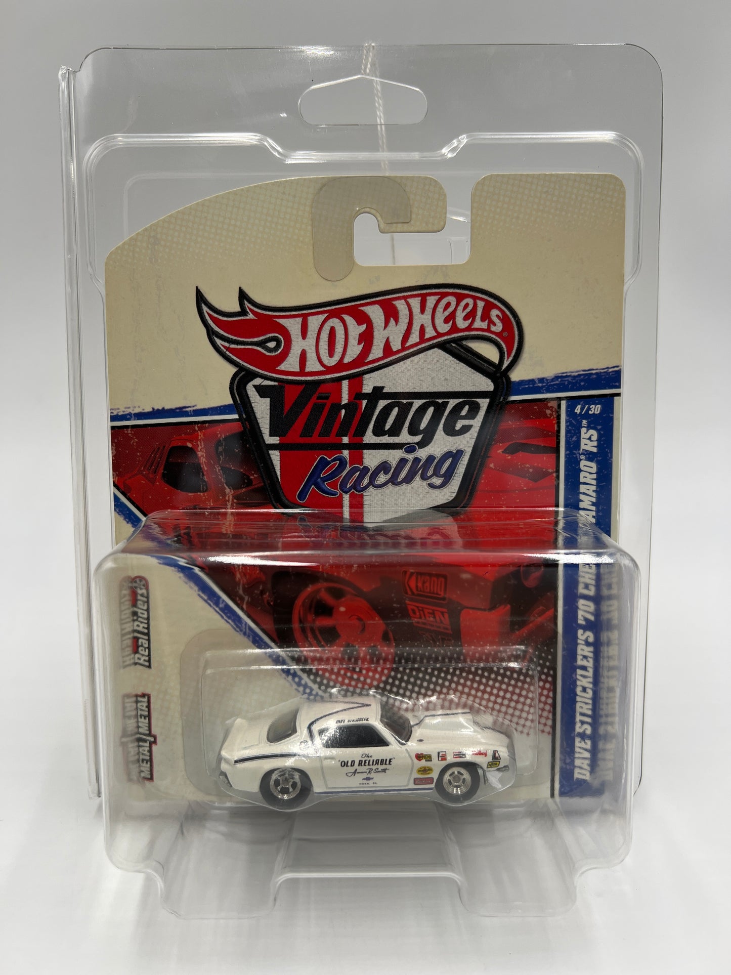 Hot Wheels Premium Vintage Racing #4 Dave Stricklers 70 Chevy Camaro RS White W/Protector