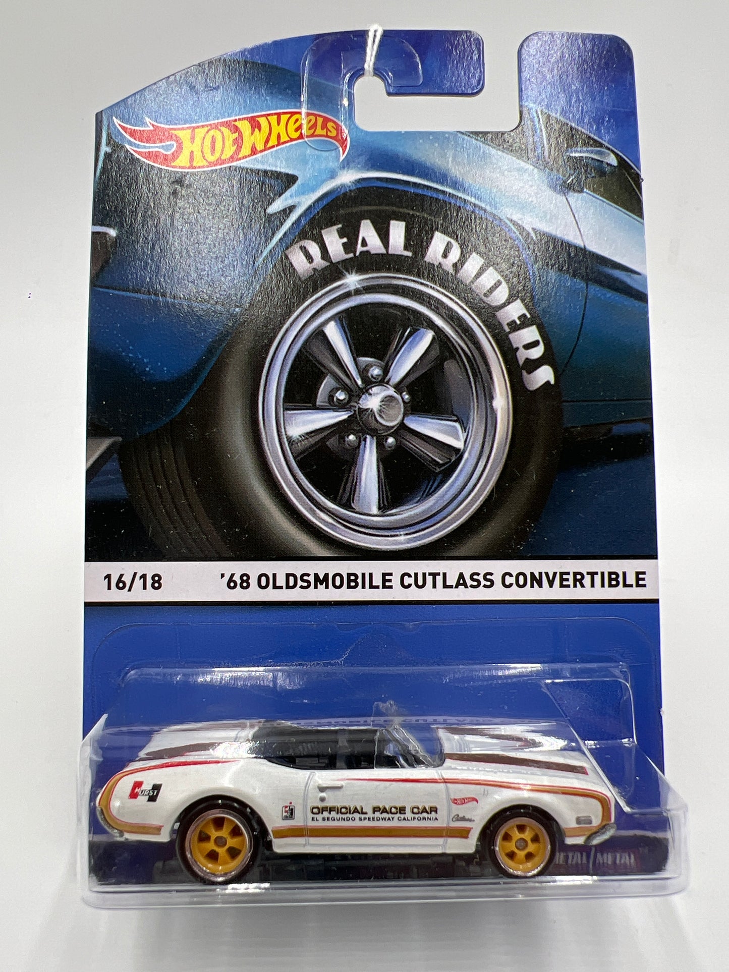 Hot Wheels Premium Real Riders #16 68 Oldsmobile Cutlass Convertible White Hurst 244K
