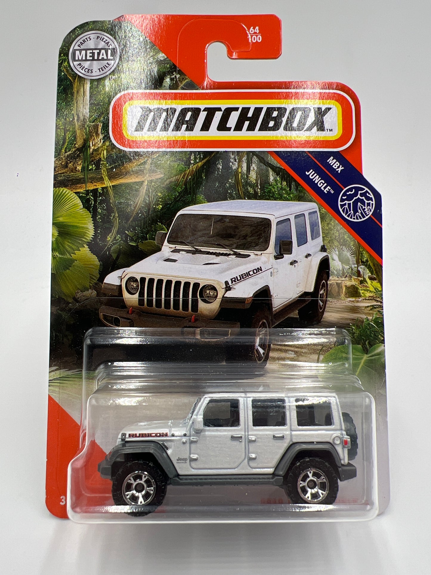 Matchbox MBX Jungle #64 2018 Jeep Wrangler JL White W/Protector
