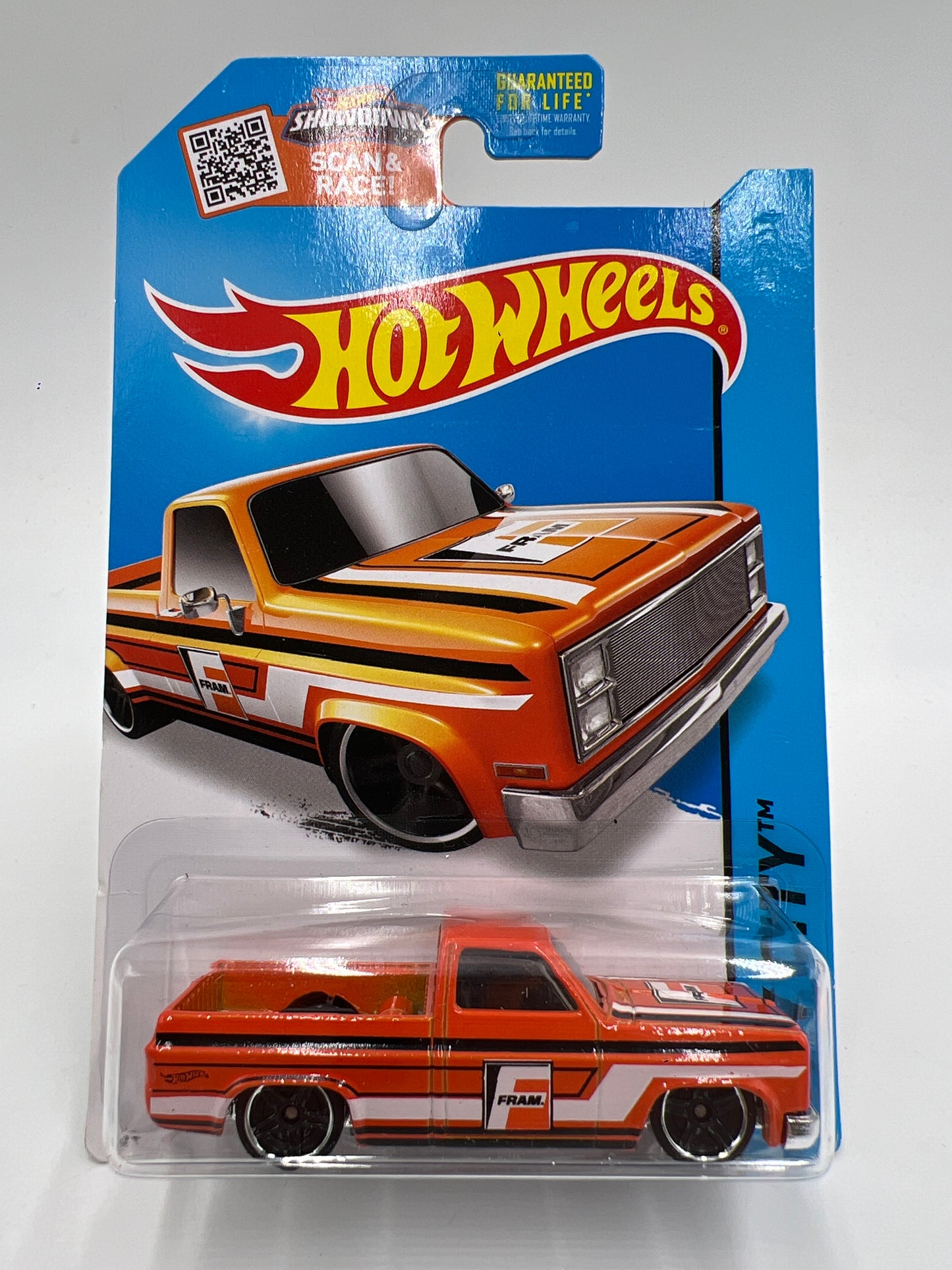 2015 Hot Wheels City #16 83 Chevy Silverado Fram Orange W/Protector 2