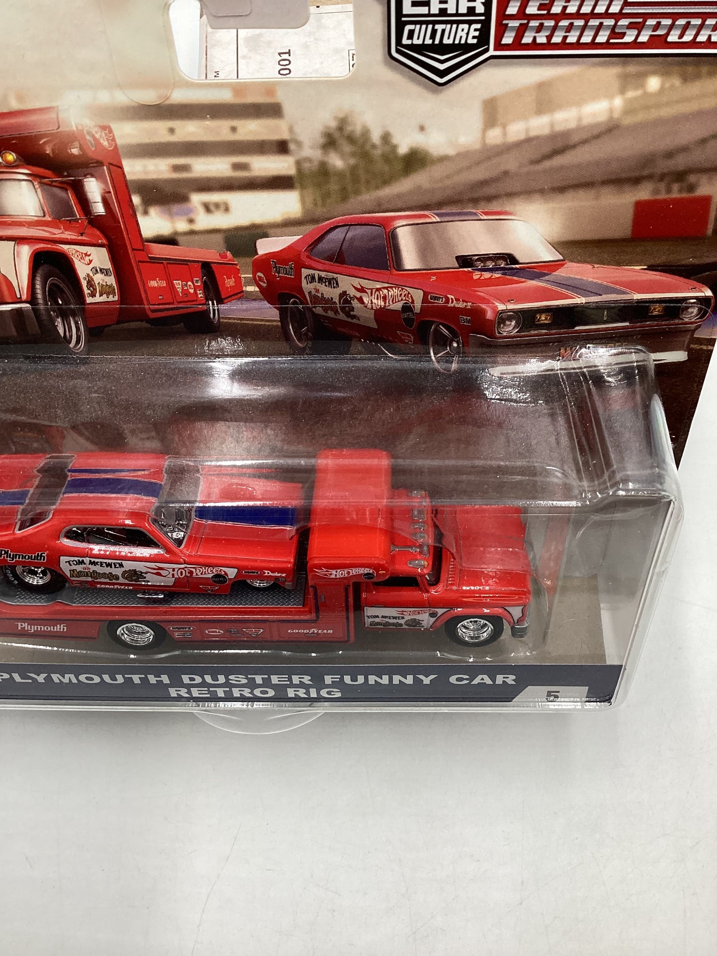 2018 HOT WHEELS TEAM Plymouth Duster Mongoose Funny Car and Retro Rig #5 with Protector