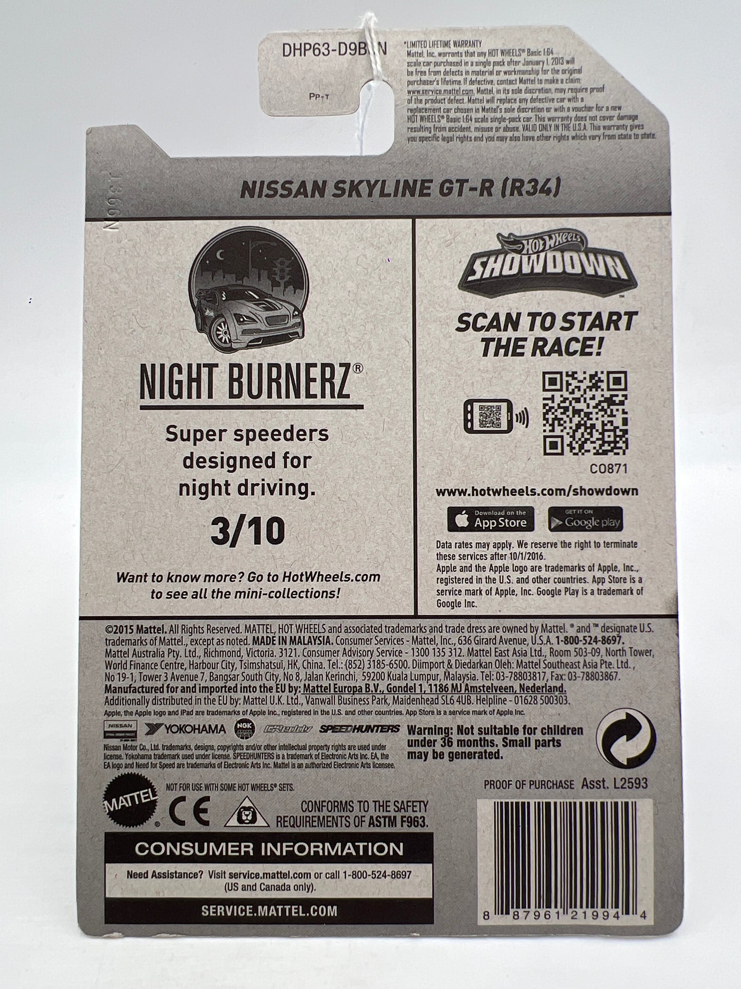 2016 Hot Wheels Night Burnerz #83 Need For Speed Nissan Skyline GT-R R34 Red