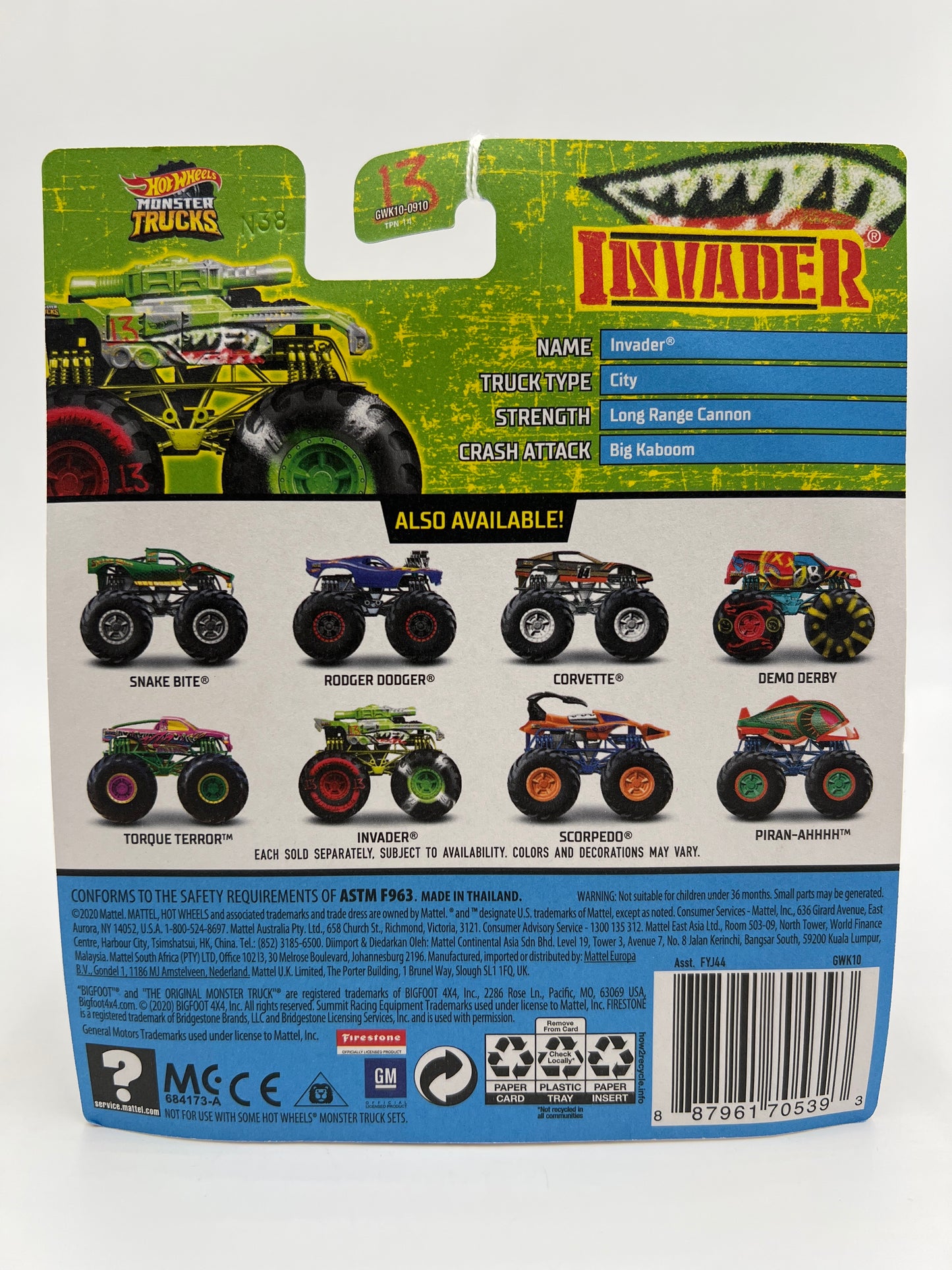 Hot Wheels Monster Trucks Wheel Cool #6 Invader 134C