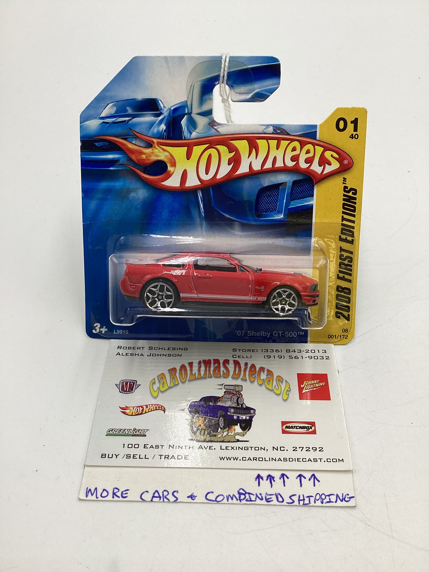 2008 Hot Wheels New Models #1 07 Shelby GT-500 Red Short Card 24C