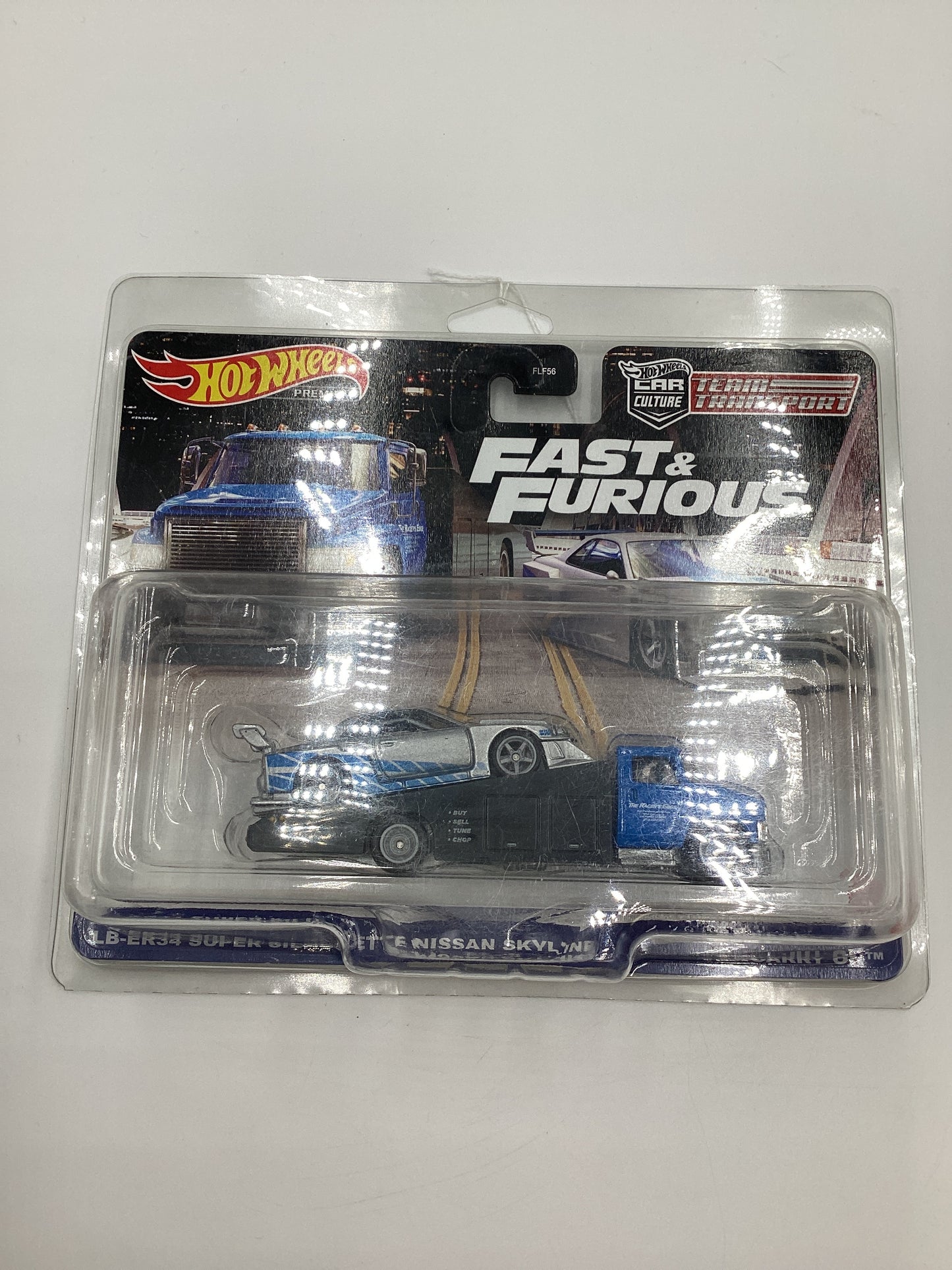 Hot Wheels Team Transport Fast and Furious LB-ER34 Super Silhouette Nissan Skyline Carry On Blue with Protector