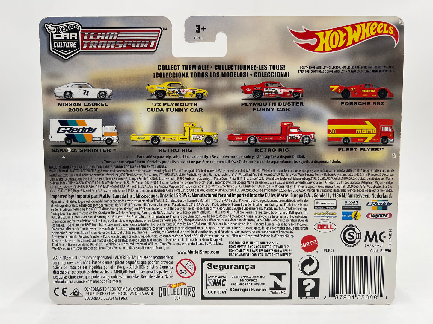 Hot Wheels Car Culture Team Transport #4 72 Plymouth Cuda Funny Car Snake & Retro Rig W/Protector