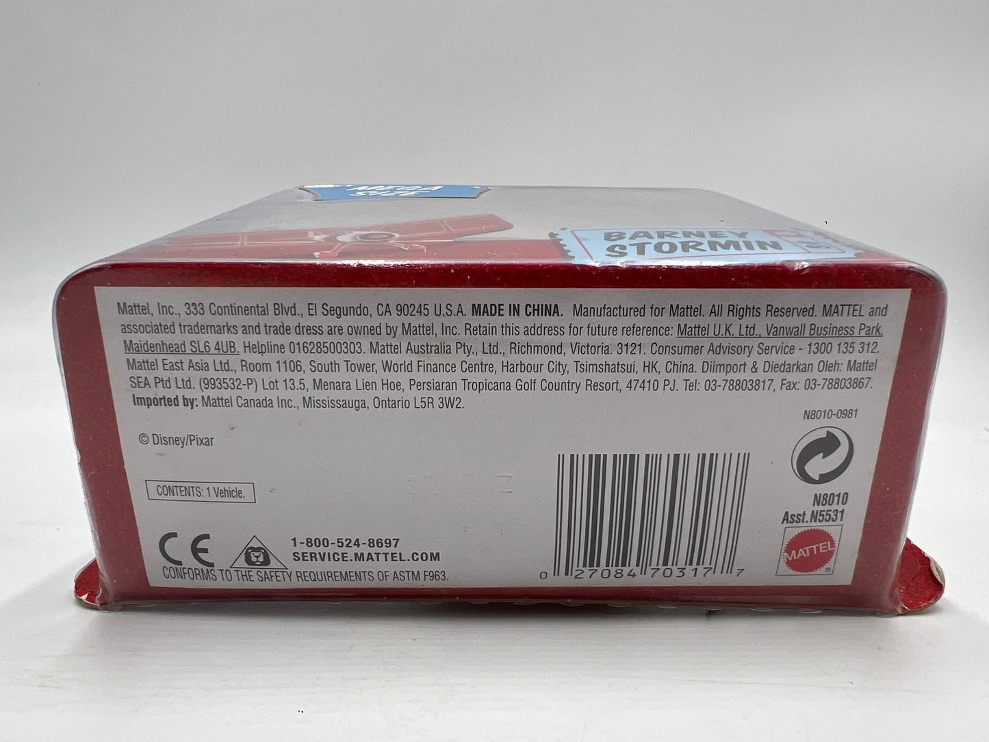 Disney Pixar The World Of Cars Race O Rama #6 Mega Size Barney Stormin 139H