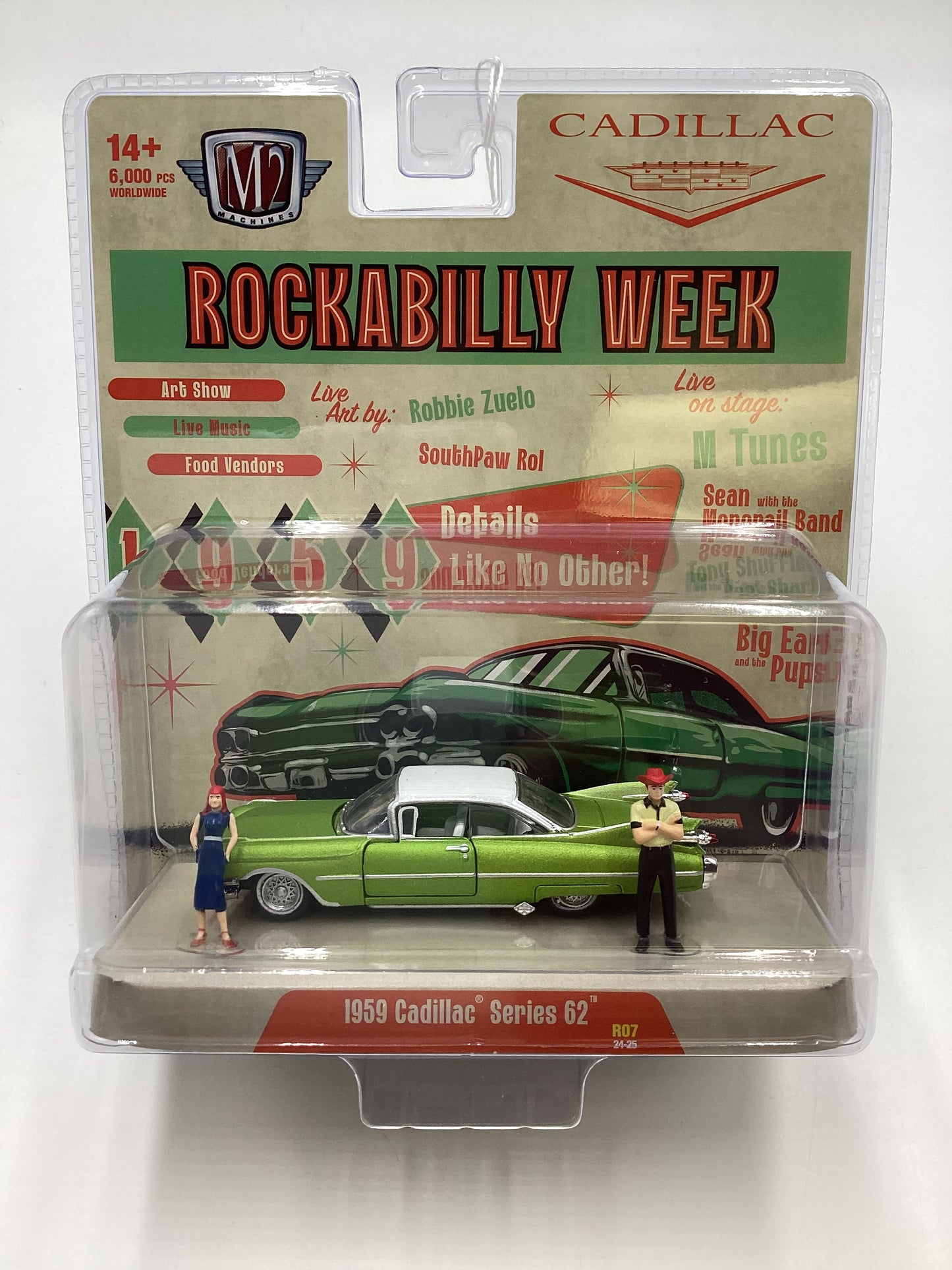 M2 Machines Diorama 1959 Cadillac Series 62 Green R07 199F