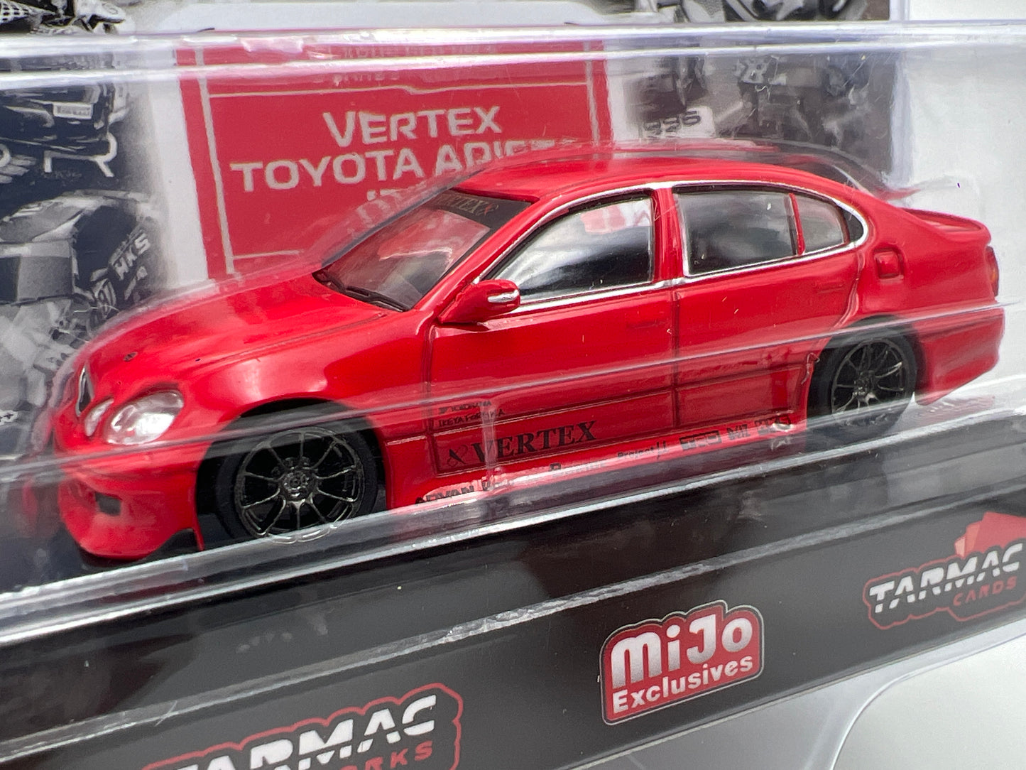 Tarmac Works Mijo Exclusives #81 VERTEX Toyota Aristo JZS161 Red W/Trading Cards