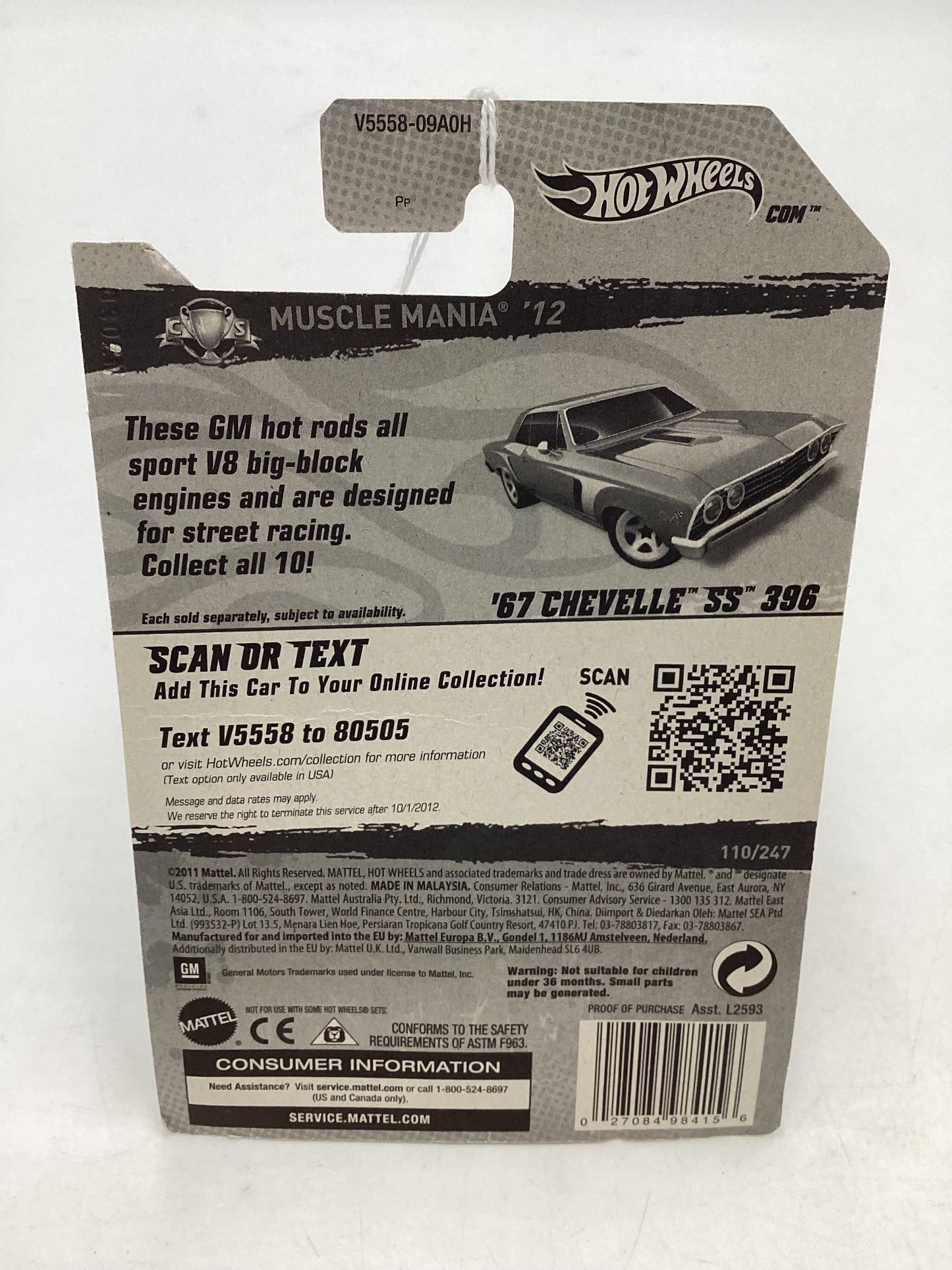 2012 Hot Wheels #110 67 Chevelle SS 396 Green 17B