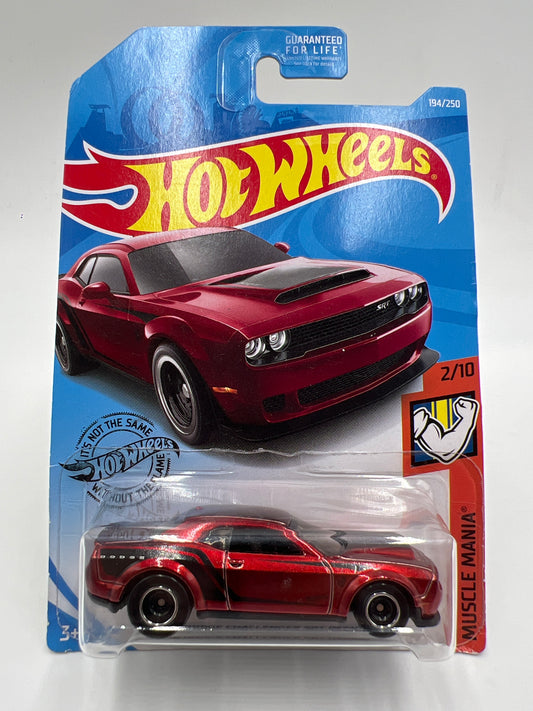 2019 Hot Wheels Super Treasure Hunt #194 18 Dodge Challenger SRT Demon Red W/Protector