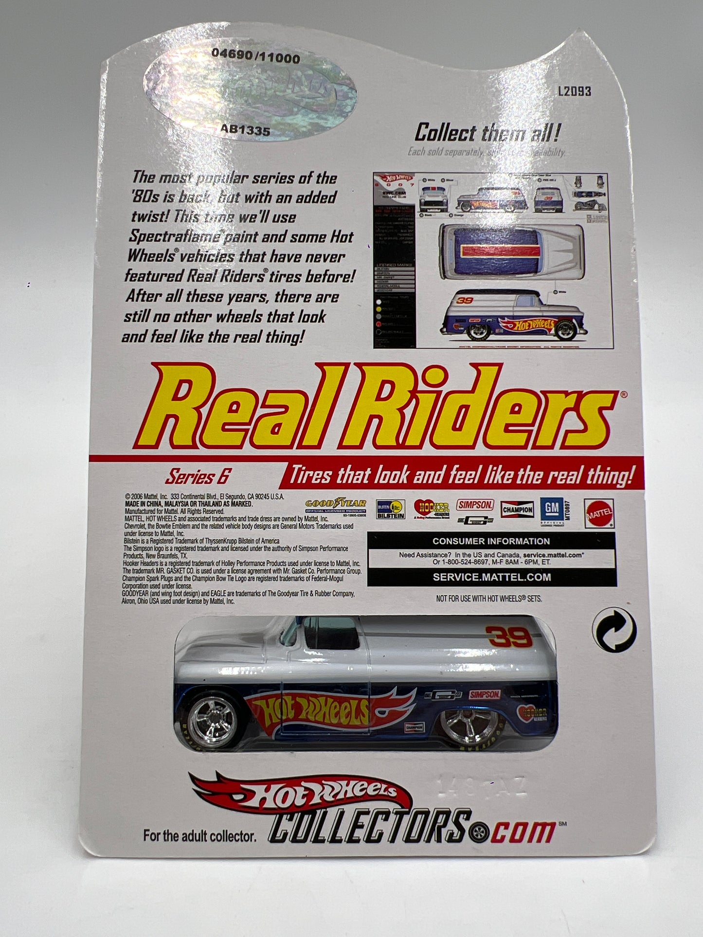 Hot Wheels RLC Real Riders Series 6 #4690/11000 55 Chevy Panel W/Protector