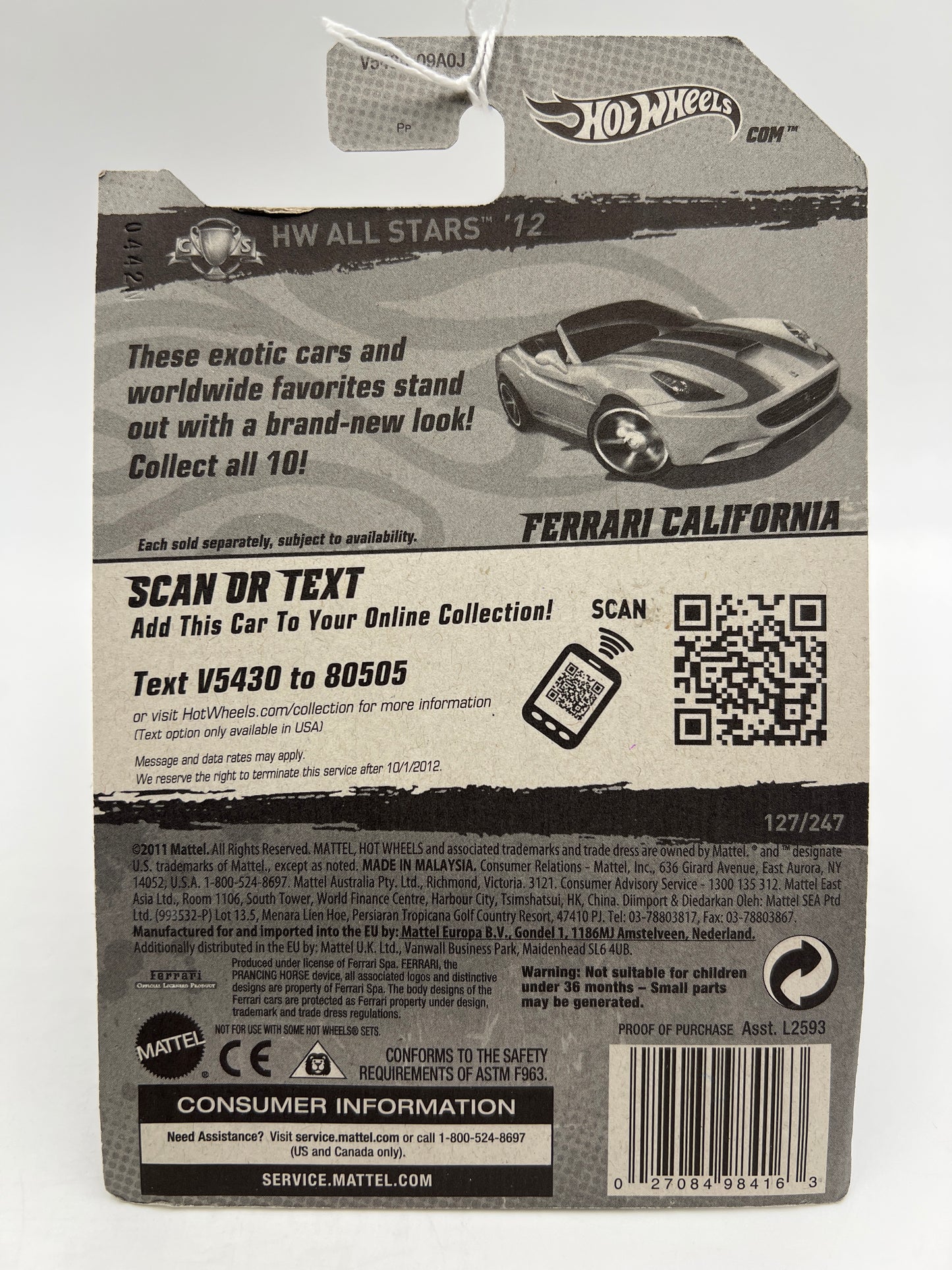 2012 Hot Wheels All Stars #127 Ferrari California White