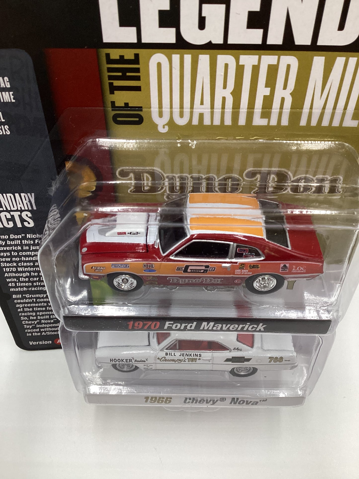 Johnny Lightning Legends of the Quarter Mile Release 2 Version A 1970 Ford Maverick Dino Don 1966 Chevy Nova Grumpys Toy 231B