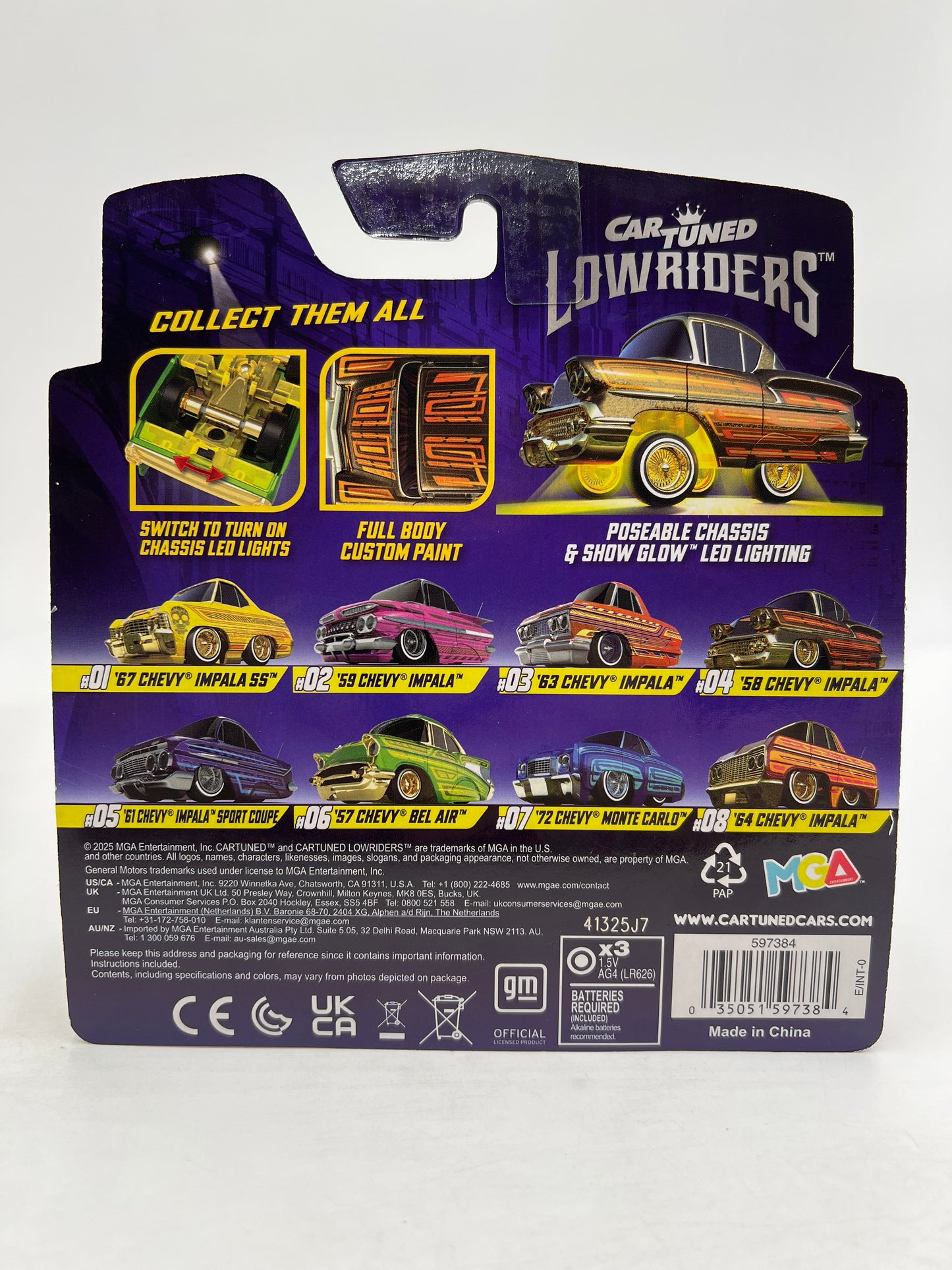 MGA Car Tuned Series 1 Show Glow Lowriders #4 58 Chevy Impala Black/Gold