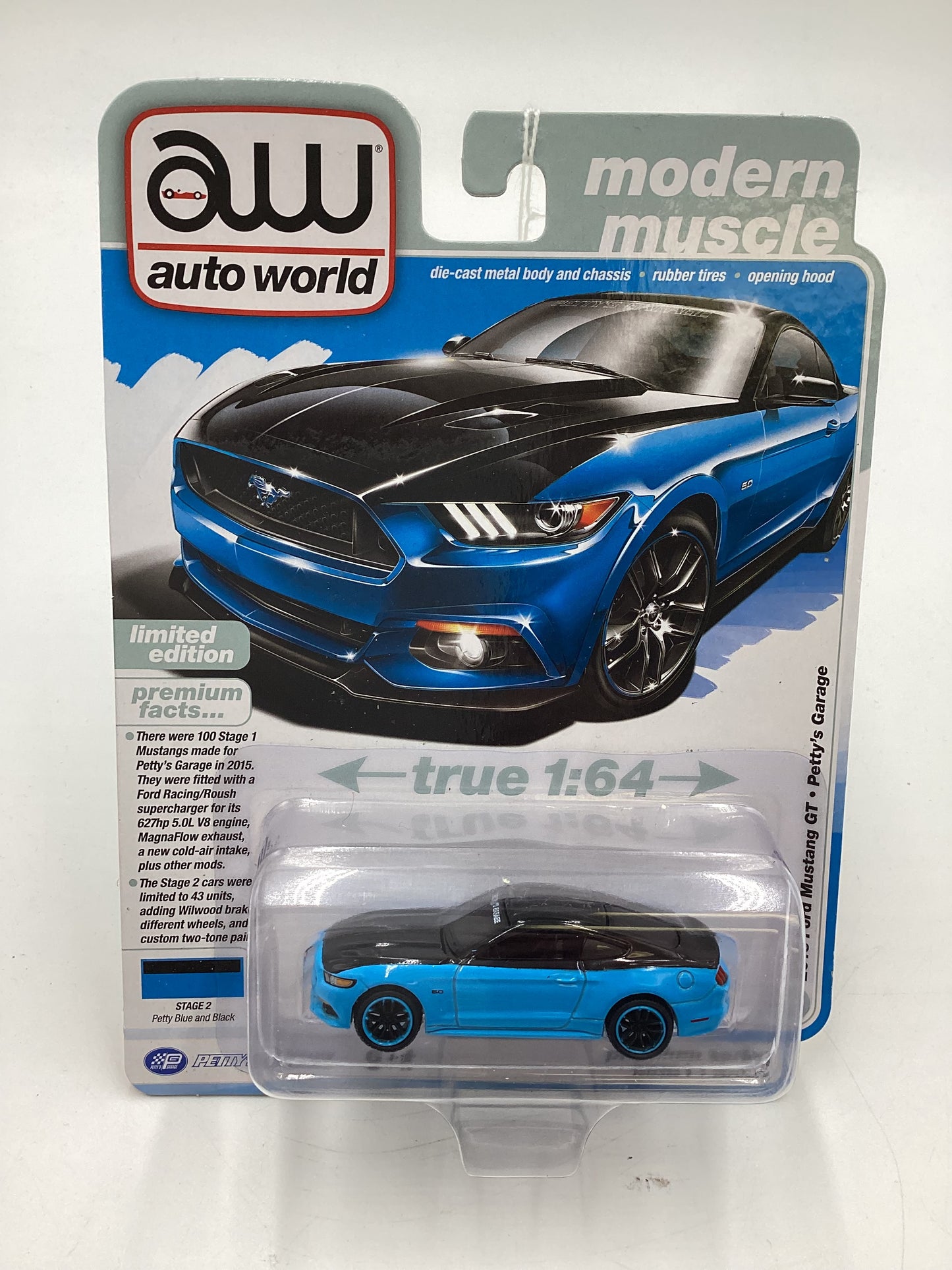 Auto World Modern Muscle Release 1 Version A 2015 Ford Mustang GT Petty’s Garage Blue/Black 184D