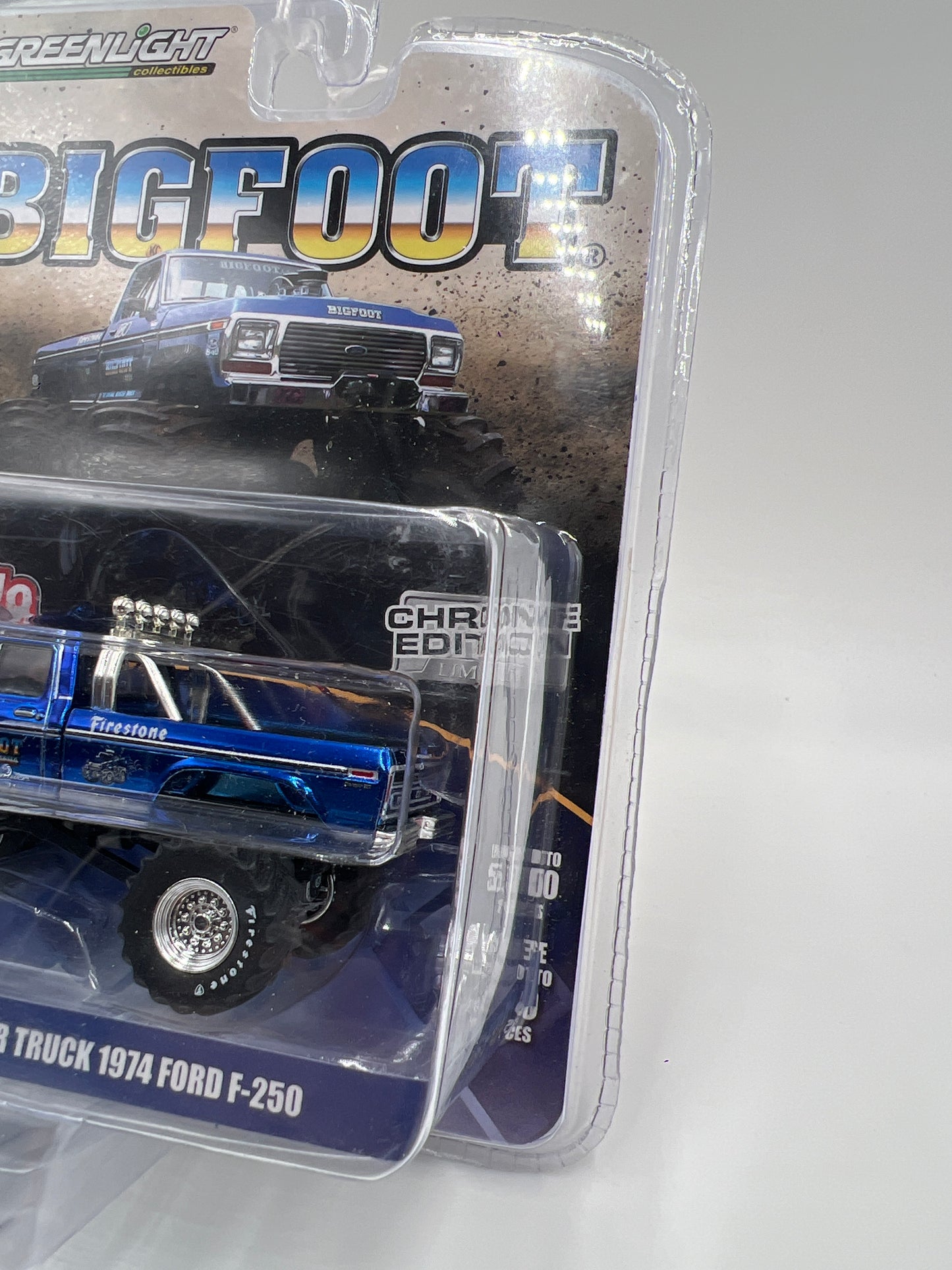Greenlight MiJo Exclusives Chrome Edition Bigfoot #1 The Original Monster Truck 1974 Ford F-250 Blue