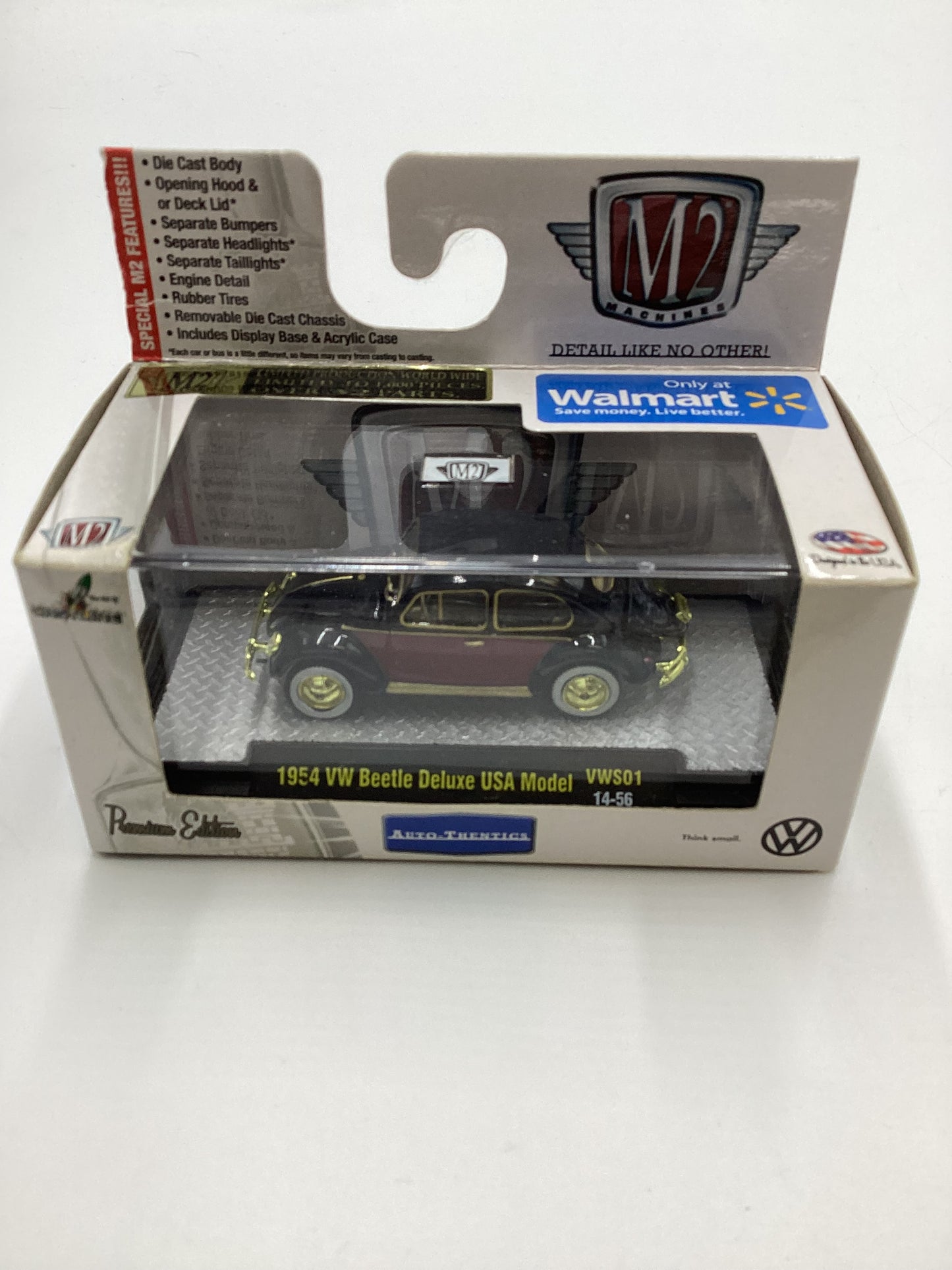 M2 Machines Walmart Exclusive 1954 VW Beetle Deluxe USA Model VWS01 Chase with protector (2)