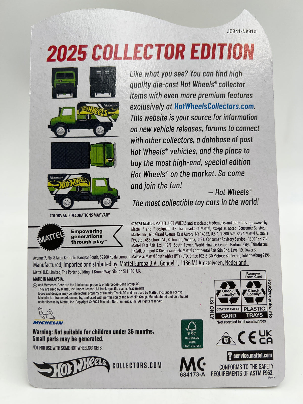 2025 Hot Wheels Factory Sealed Mail In #1 Mercedes-Benz Unimog U 1300L Green W/Protector