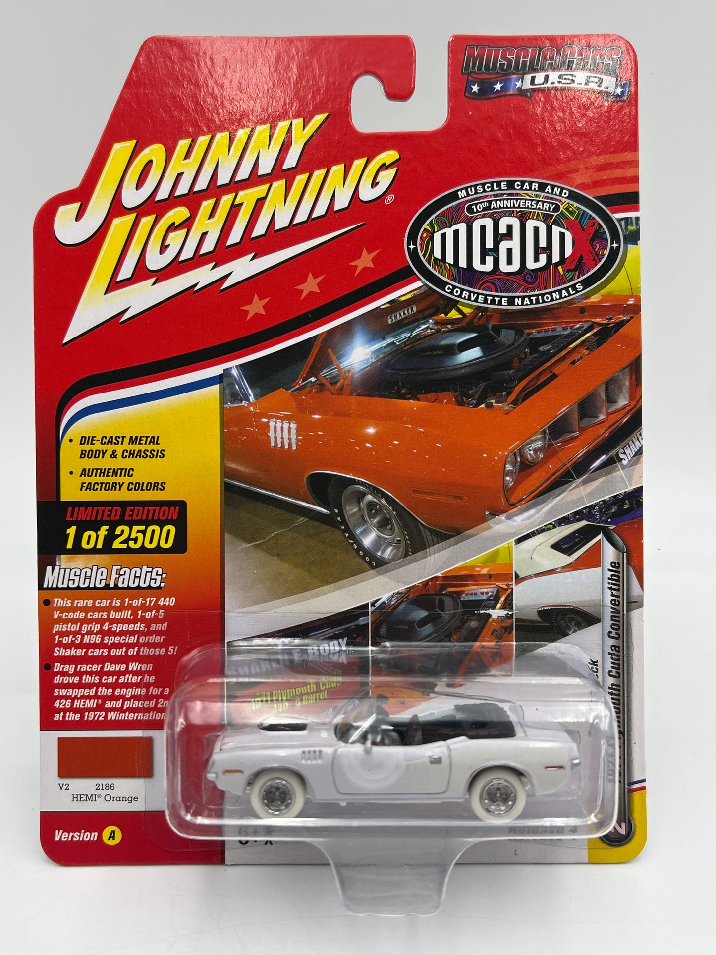 Johnny Lightning CHASE Muscle Cars USA MCACN 1971 Plymouth Cuda Convertible W/Protector VHTF