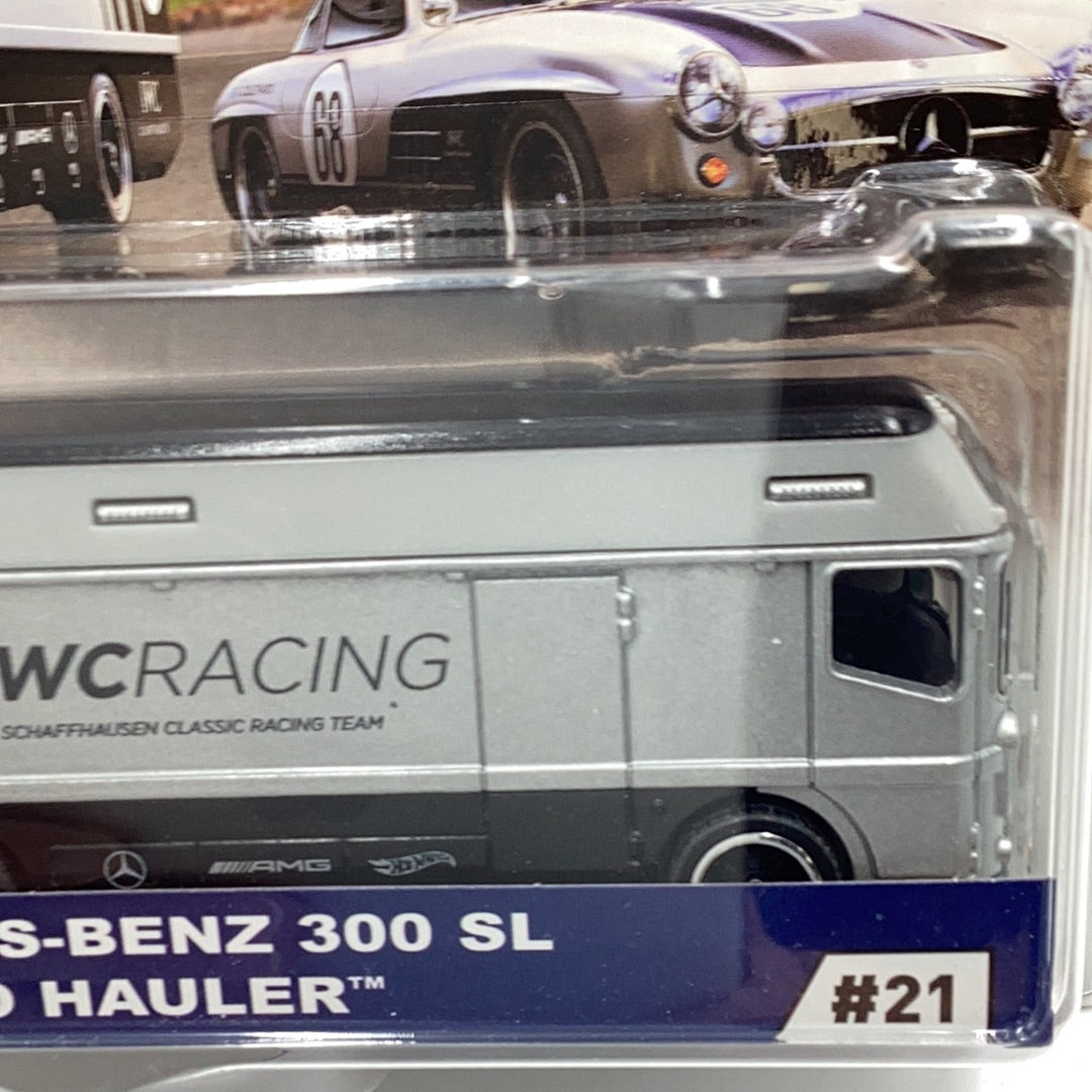 Hot wheels car culture team transport #21 Mercedes Benz 300 SL euro hauler 278F