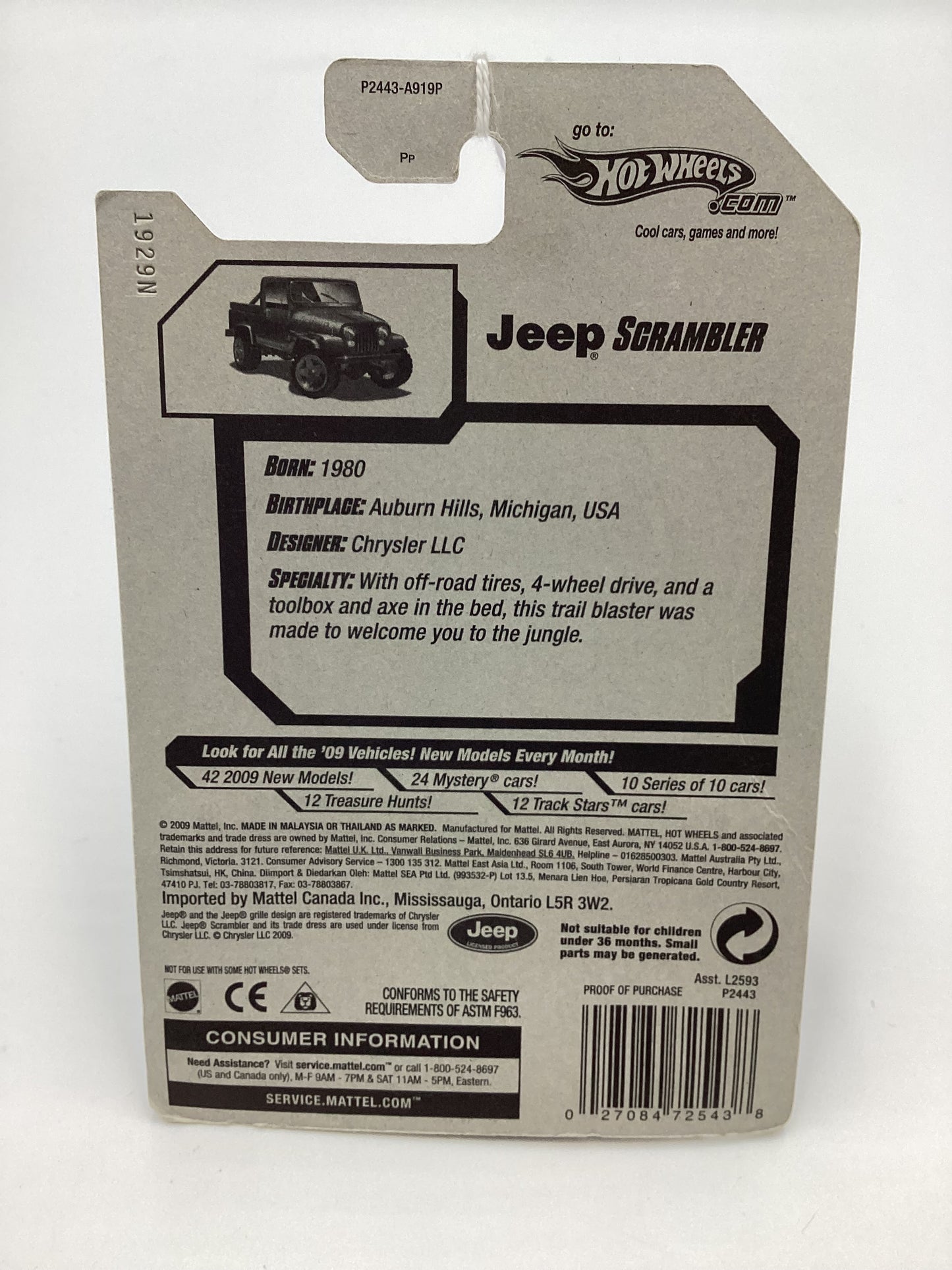 2009 Hot Wheels #123 Jeep Scrambler Blue 42B