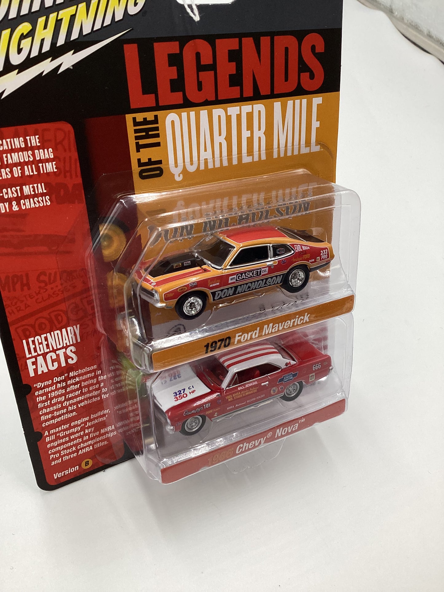 Johnny Lightning Legends of the Quarter Mile Release 2 Version B 1970 Ford Maverick Don Nicholson 1966 Chevy Nova Grumpys Toy 231B