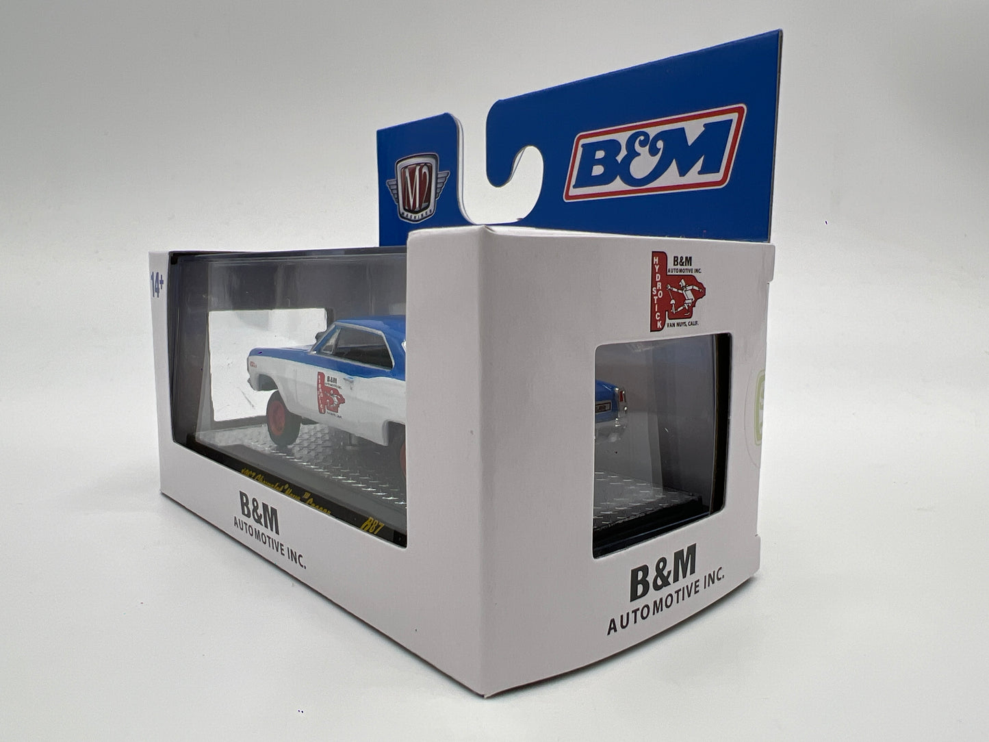 2025 M2 Machines Detroit Muscle 1967 Chevrolet Nova Gasser Blue/White B&M R87