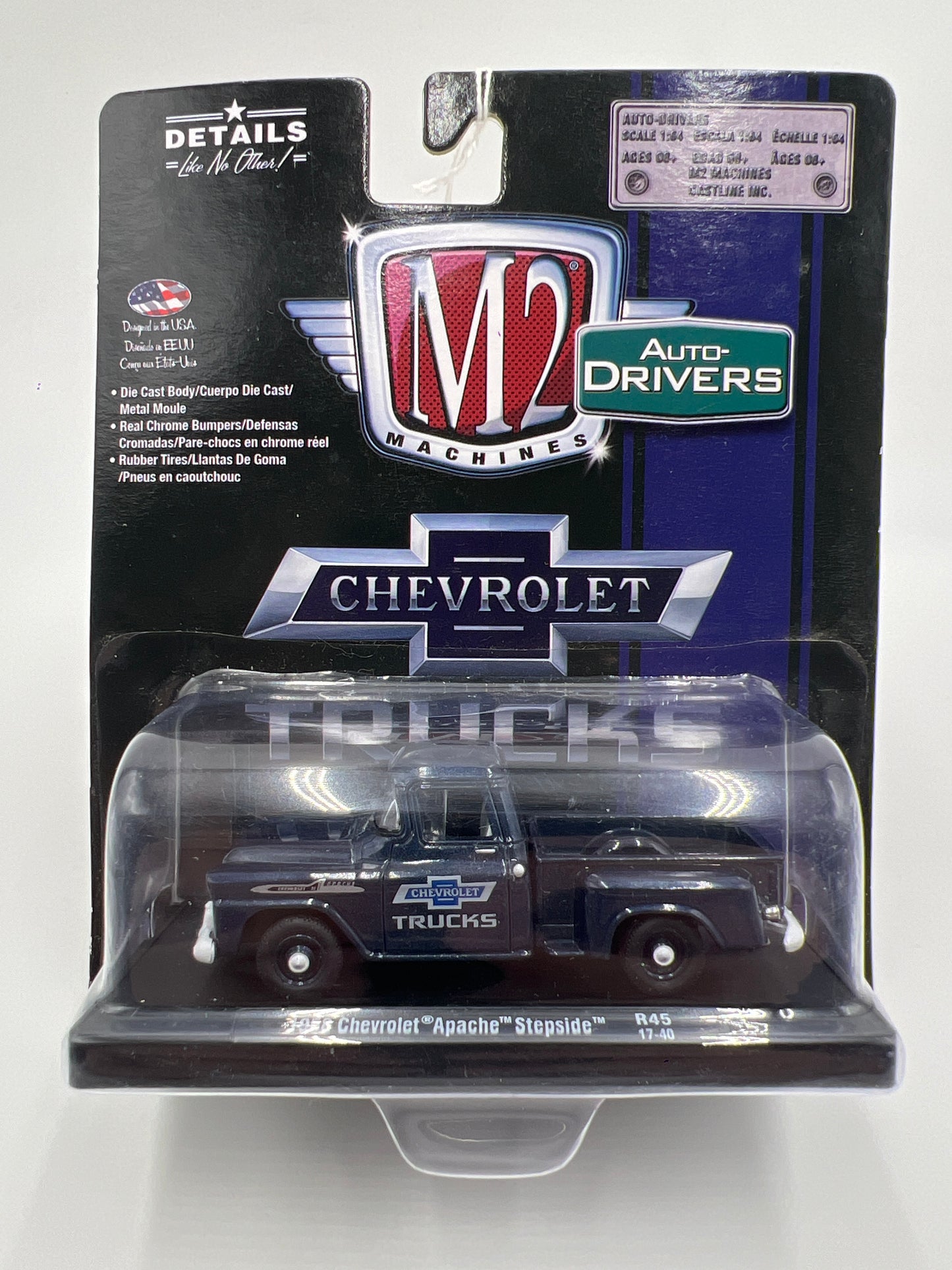 M2 Machines Auto Drivers 1958 Chevrolet Apache Stepside Dark Blue R45 192H