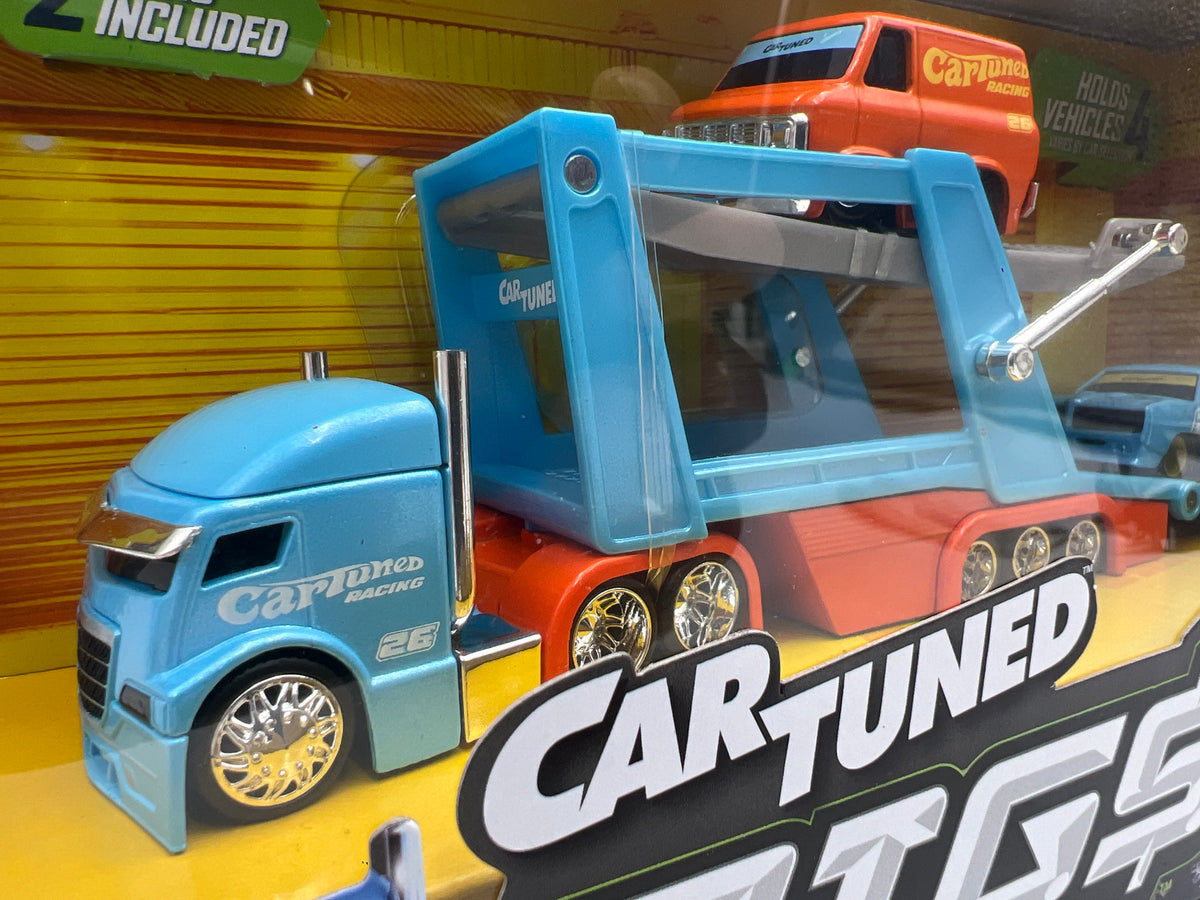 MGA Car Tuned Rigs Series 2 Custom Car Carrier W/69 Pontiac GTO Judge & 79 GMC Vandura