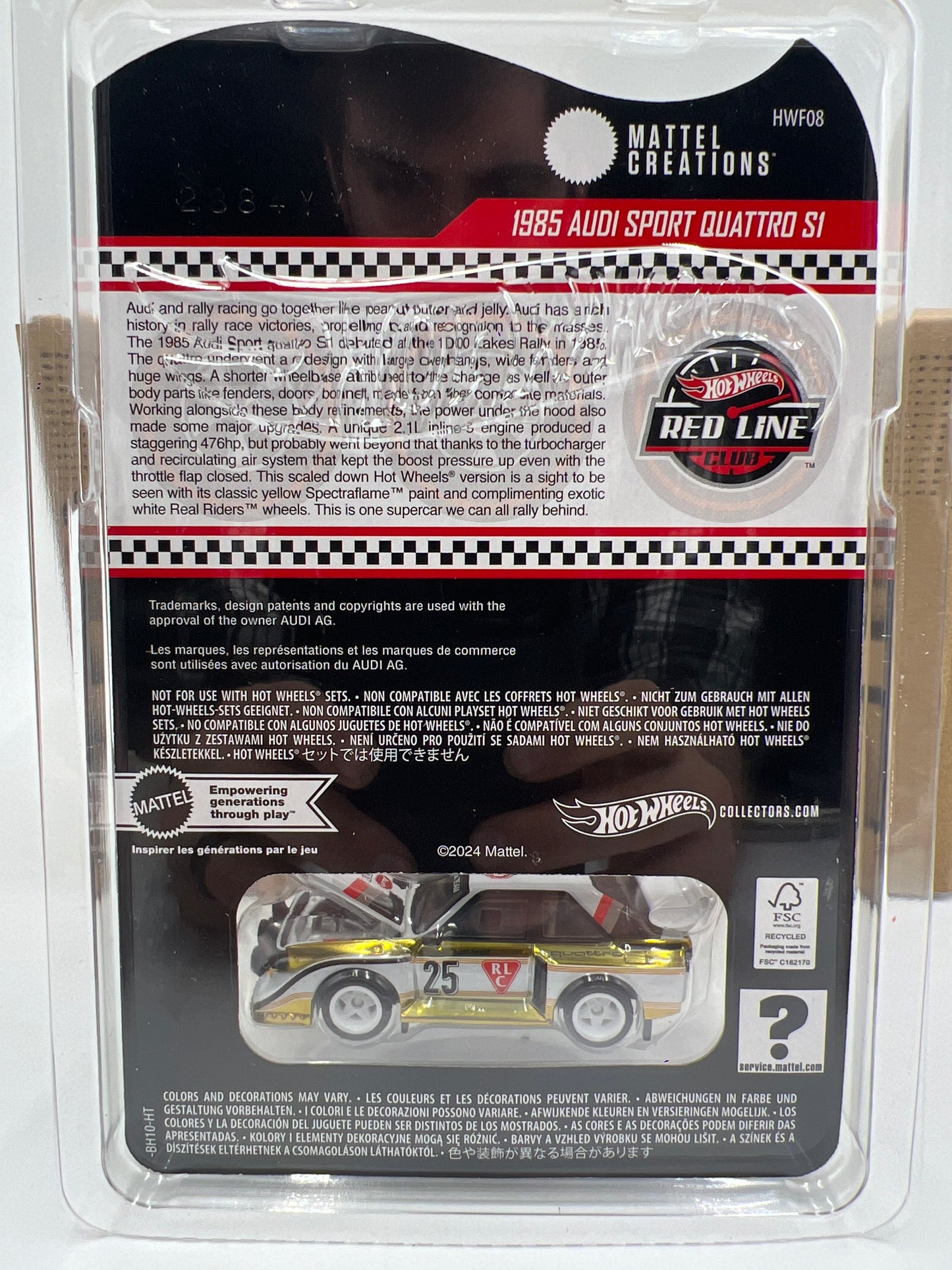 2025 Hot Wheels RLC 1985 Audi Sport Quattro S1 White/Gold W/Protector and Box