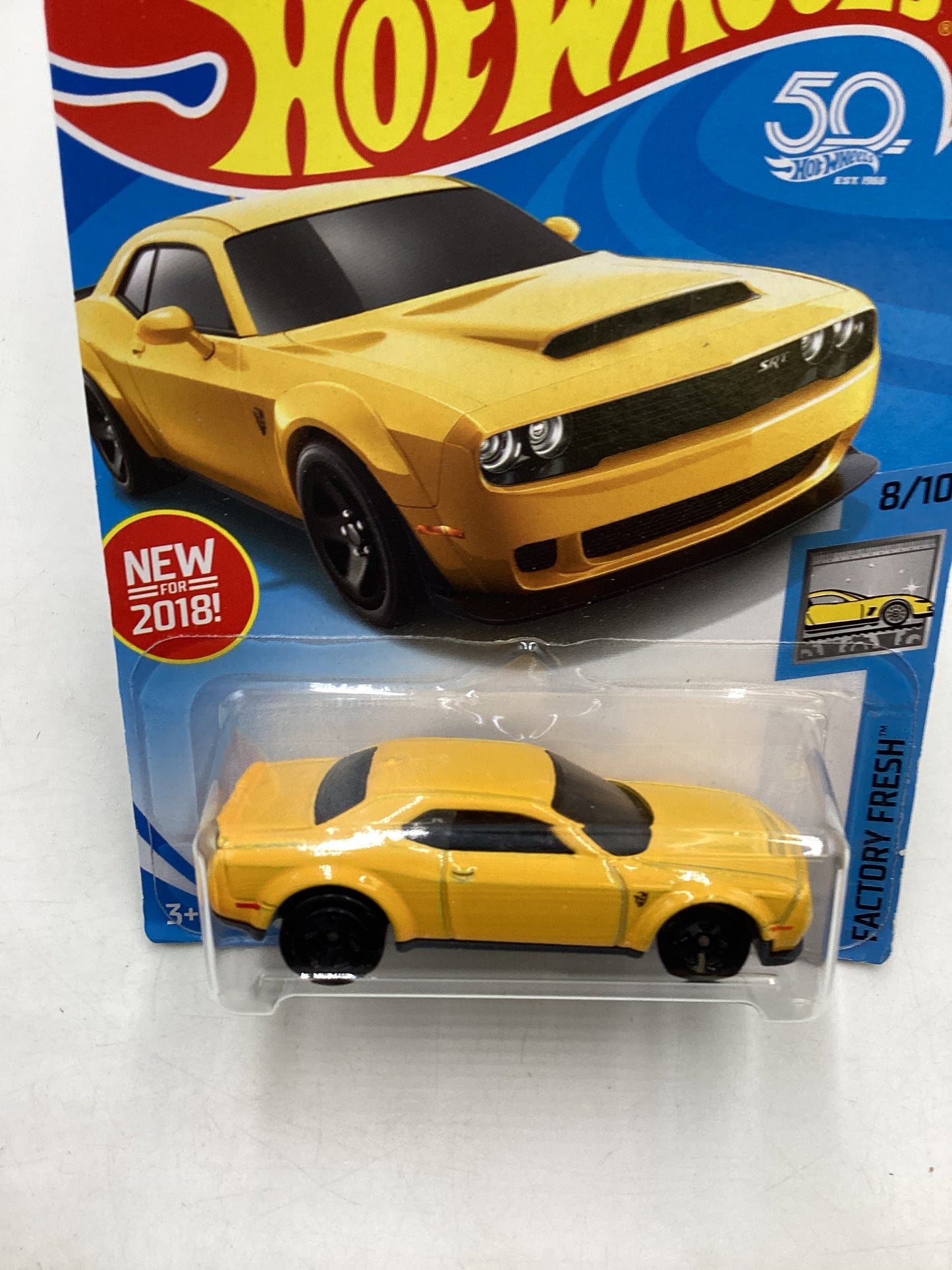 2018 Hot Wheels #319 Yellow 18 Dodge Challenger SRT Demon 44B