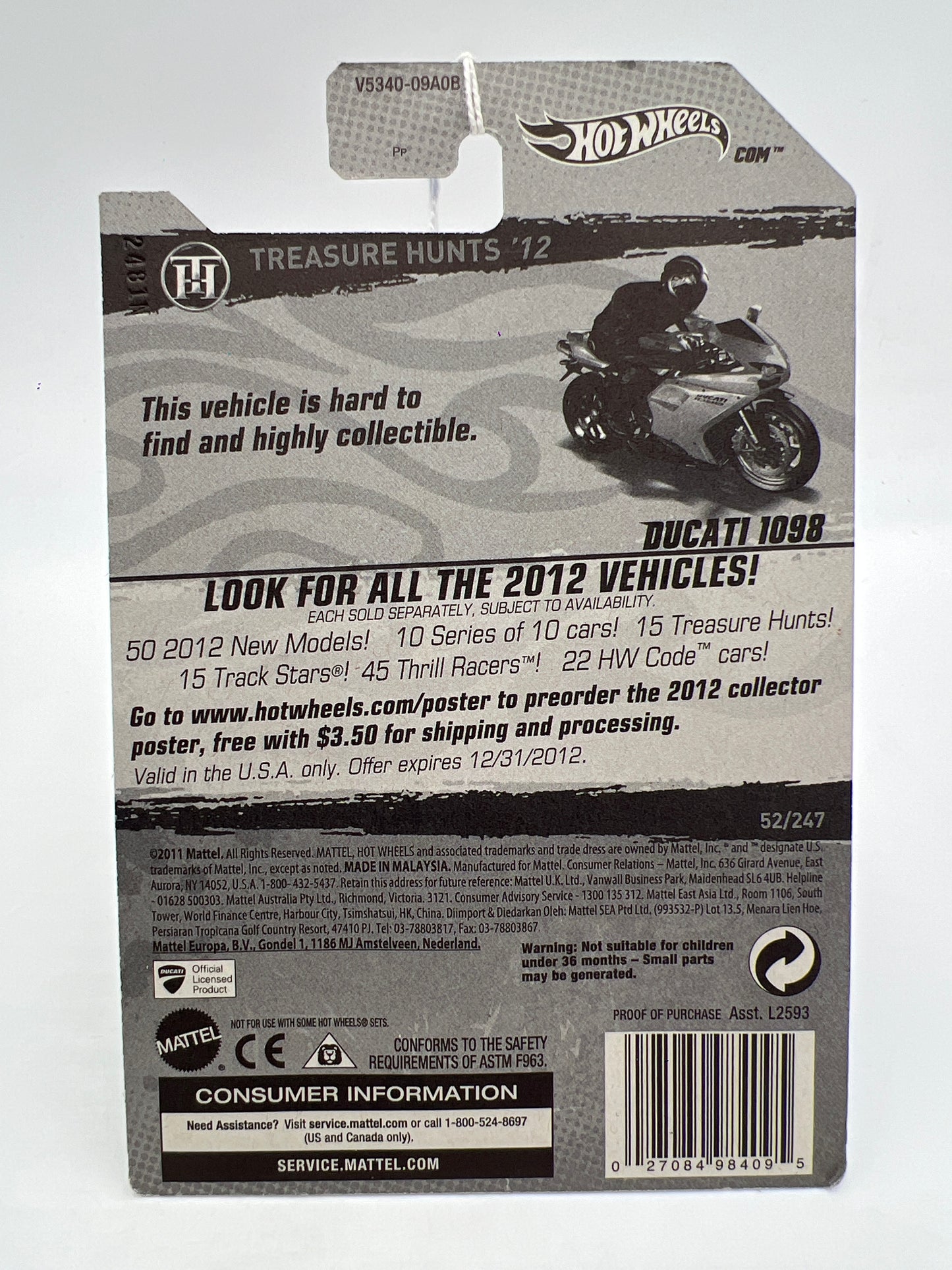 2012 Hot Wheels Treasure Hunts #52 Ducati 1098 Yellow