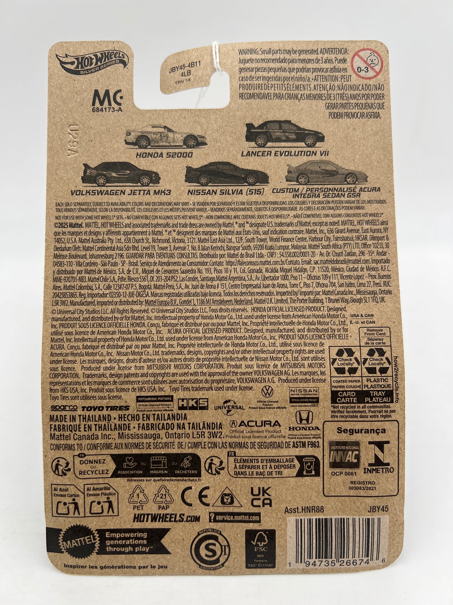 Hot Wheels Silver Series Fast & Furious Graphic Remix #5 Custom Acura Integra Sedan GSR Silver 71B