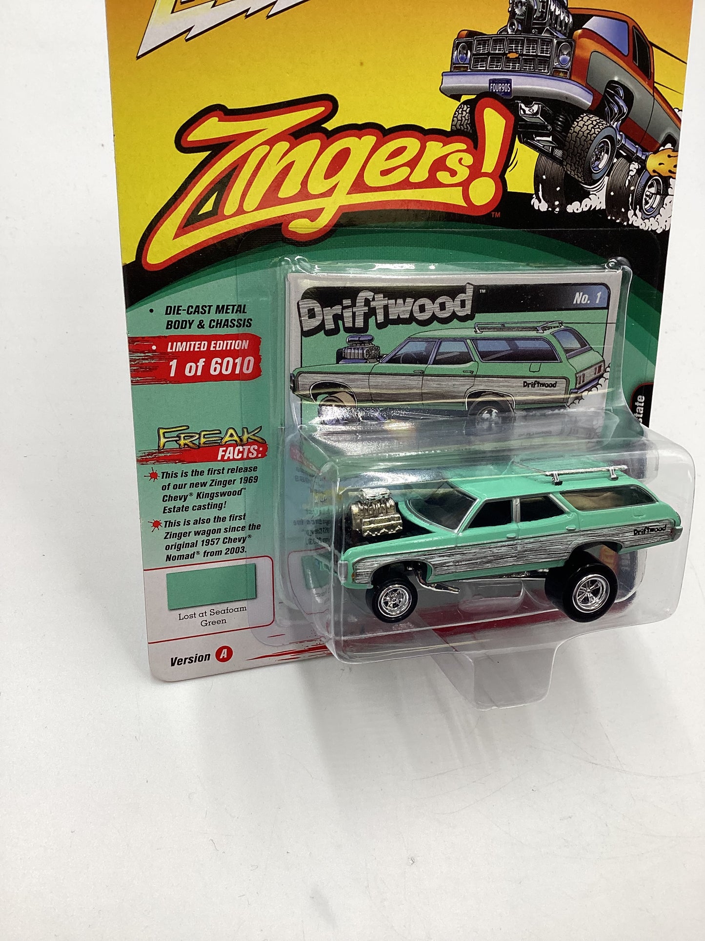 Johnny Lightning Street Freaks Zingers Release 2 Version A 1966 Chevy Kingswood Estate Driftwood Green 216A