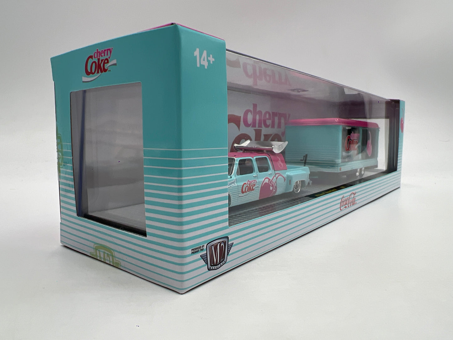 2025 M2 Machines Auto Haulers Cherry Coke 1973 Chevrolet Cheyenne Super 30 & 1985 Chevrolet Camaro IROC-Z TW40