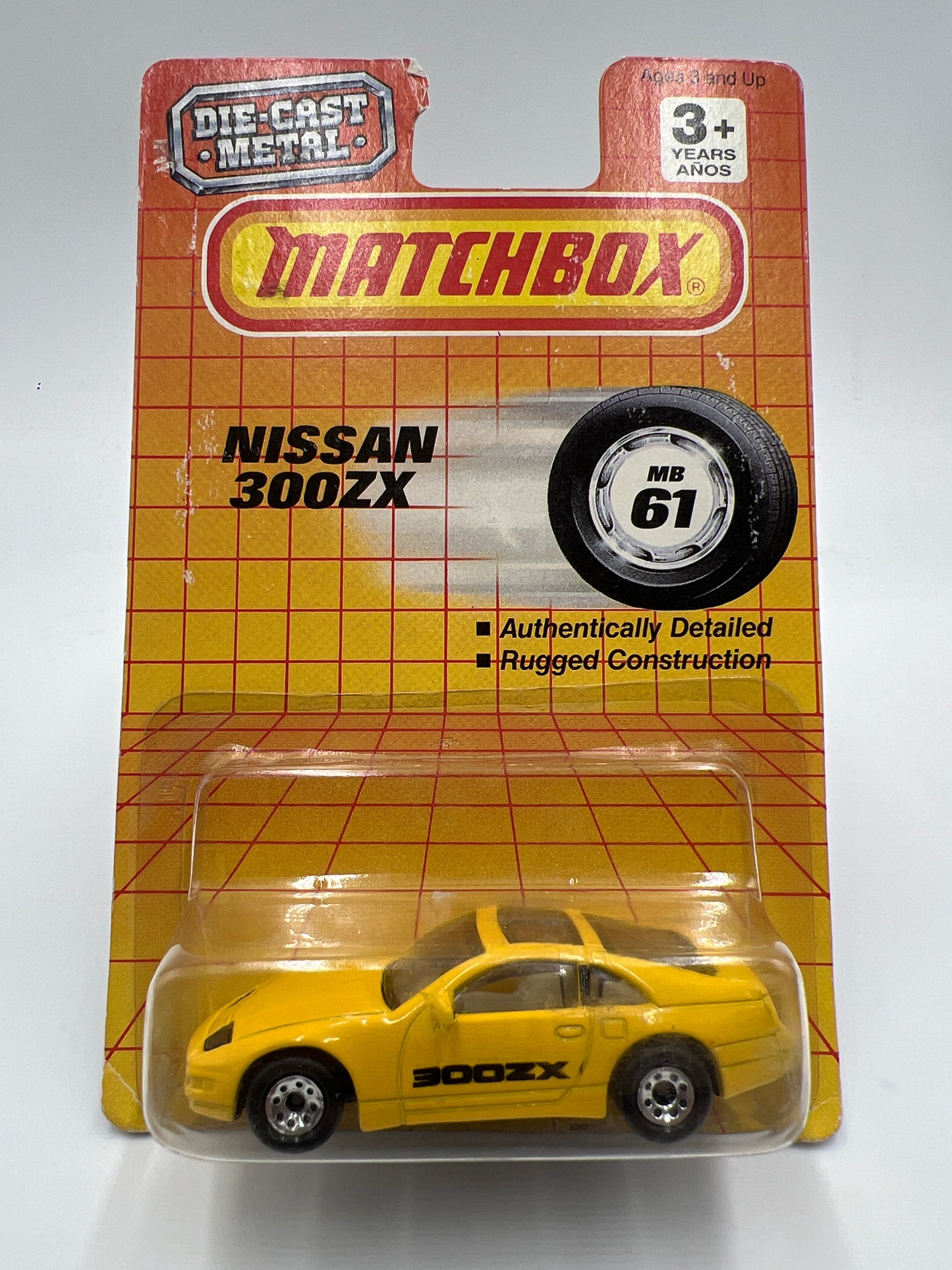 1990 Matchbox Motors MB #61 300ZX Yellow W/Protector Bad Card SR