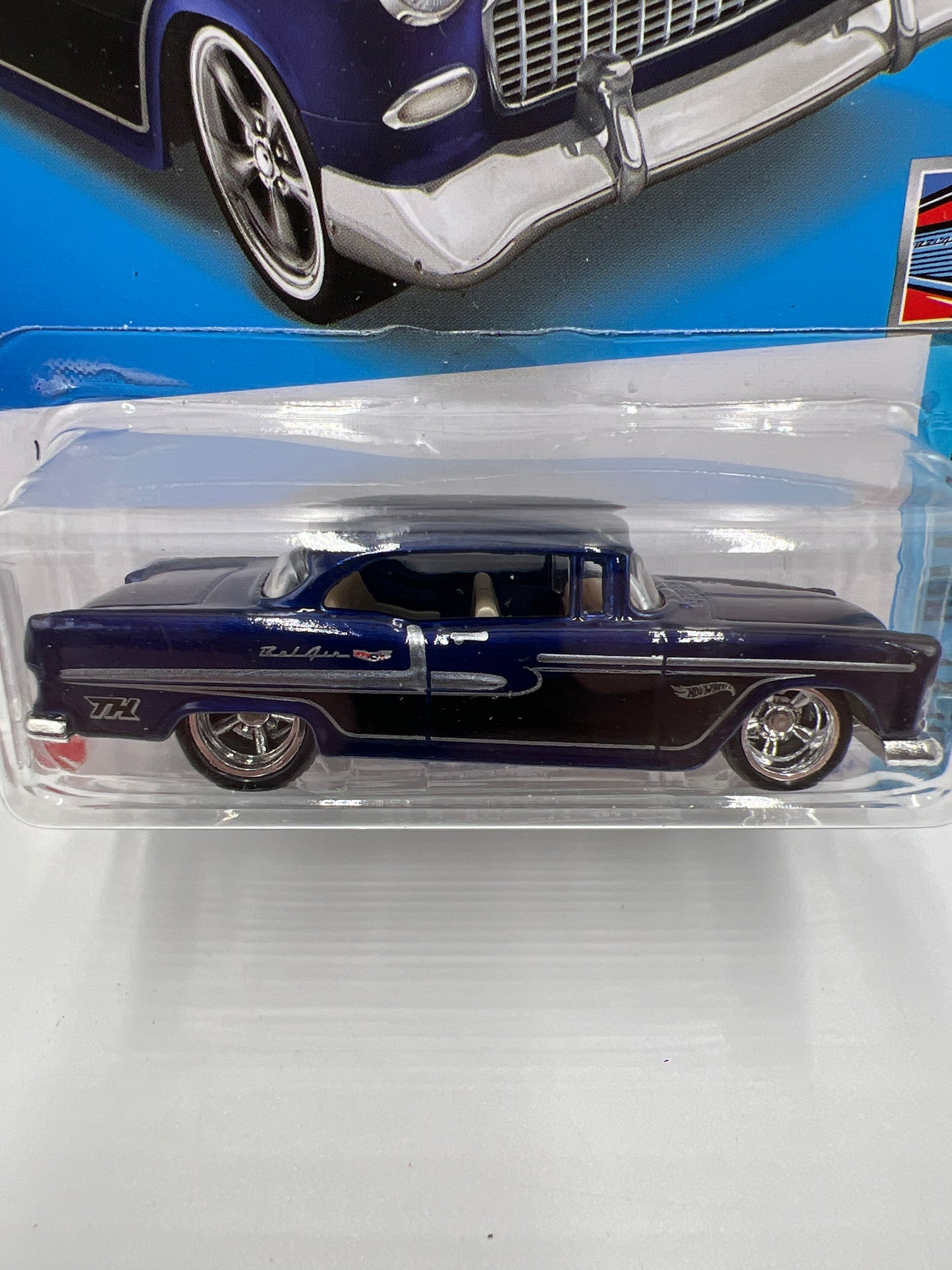 2022 Hot Wheels Super Treasure Hunt #20 55 Chevy Blue W/Protector