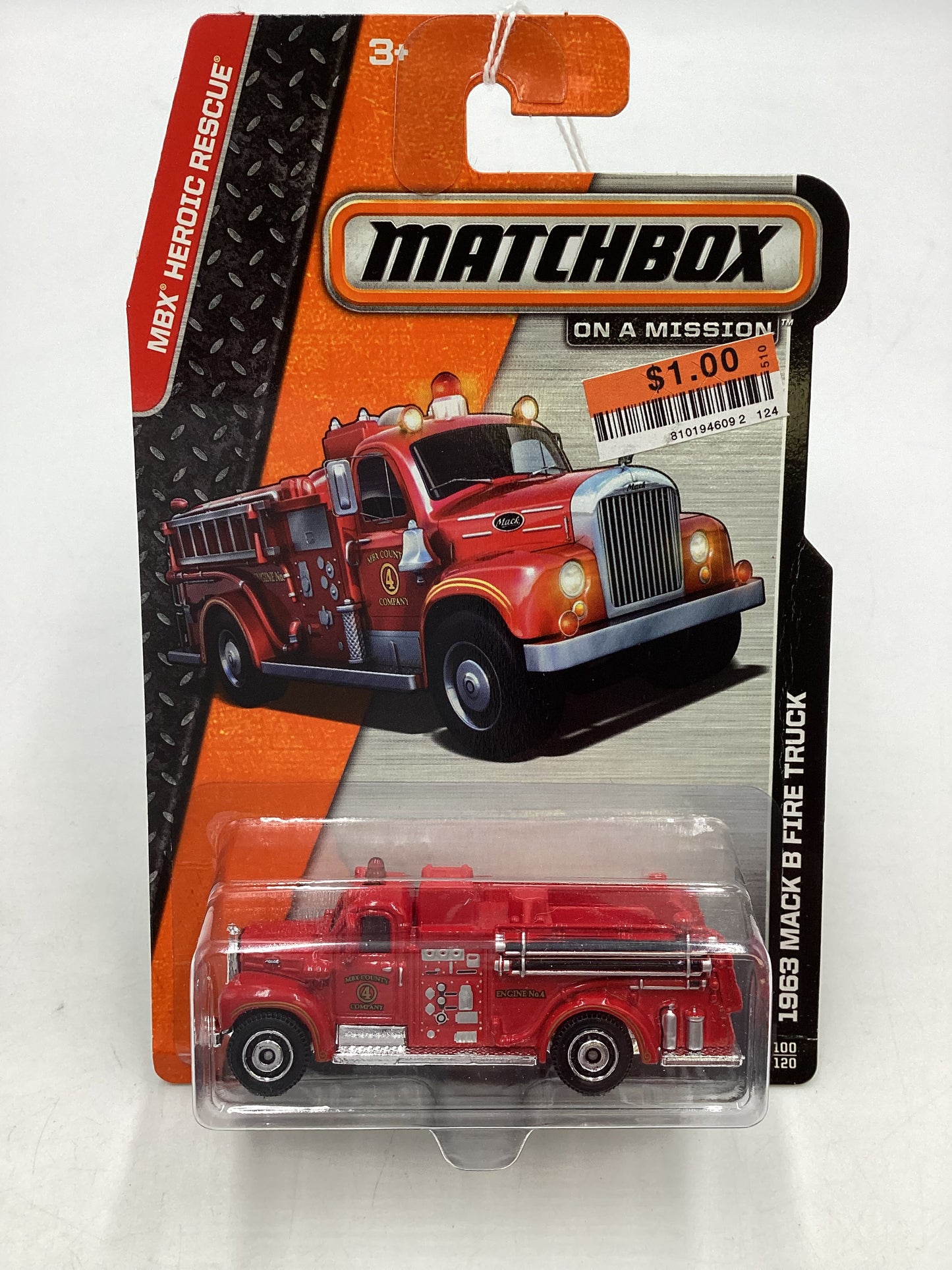 Matchbox #100 1963 Mack B Fire Truck 206C