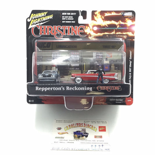 Johnny Lightning Christine Diorama Repperton’s Reckoning 1958 Plymouth Fury + 1967 Chevy Camaro Silver Screen Machines Rare HTF