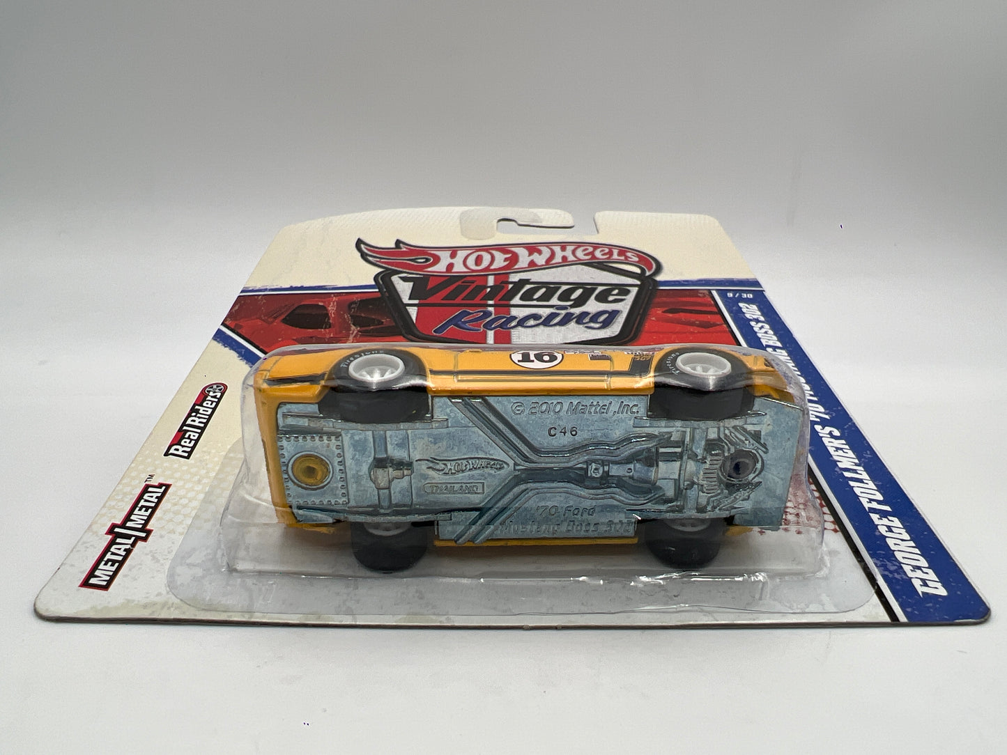 Hot Wheels Premium Vintage Racing #9 George Follmers 70 Mustang Boss 302 Yellow W/Protector