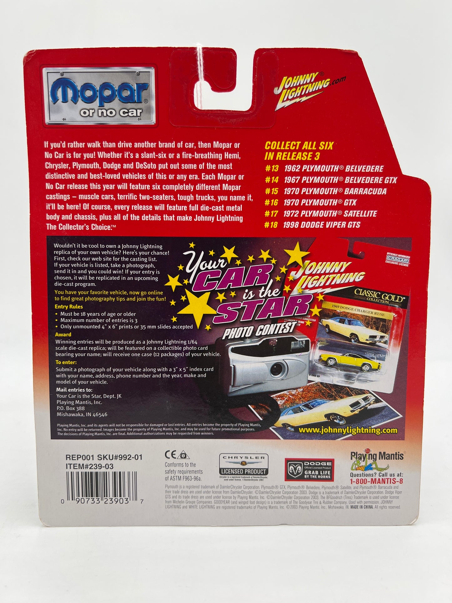 Johnny Lightning White Lightning Chase Mopar Or No Car #13 1962 Plymouth Belvedere White