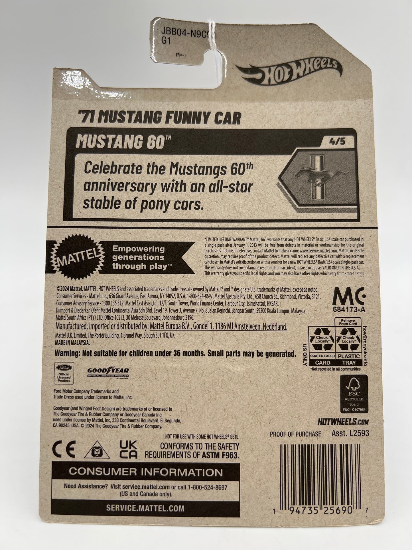 2025 Hot Wheels J Case Mustang 60th #175 71 Mustang Funny Car Red 21D