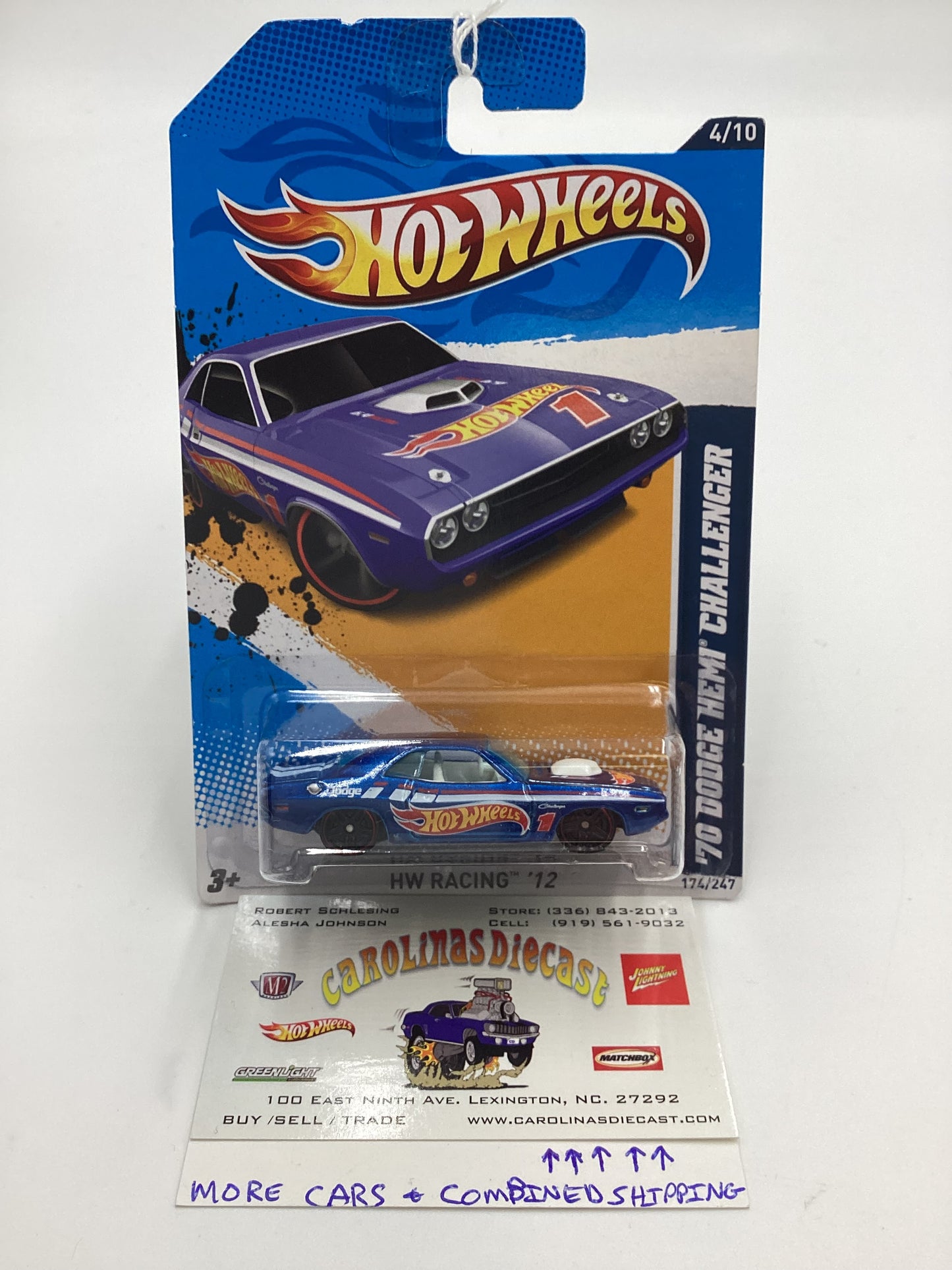 2012 Hot Wheels Racing #174 70 Dodge Hemi Challenger Blue 51B